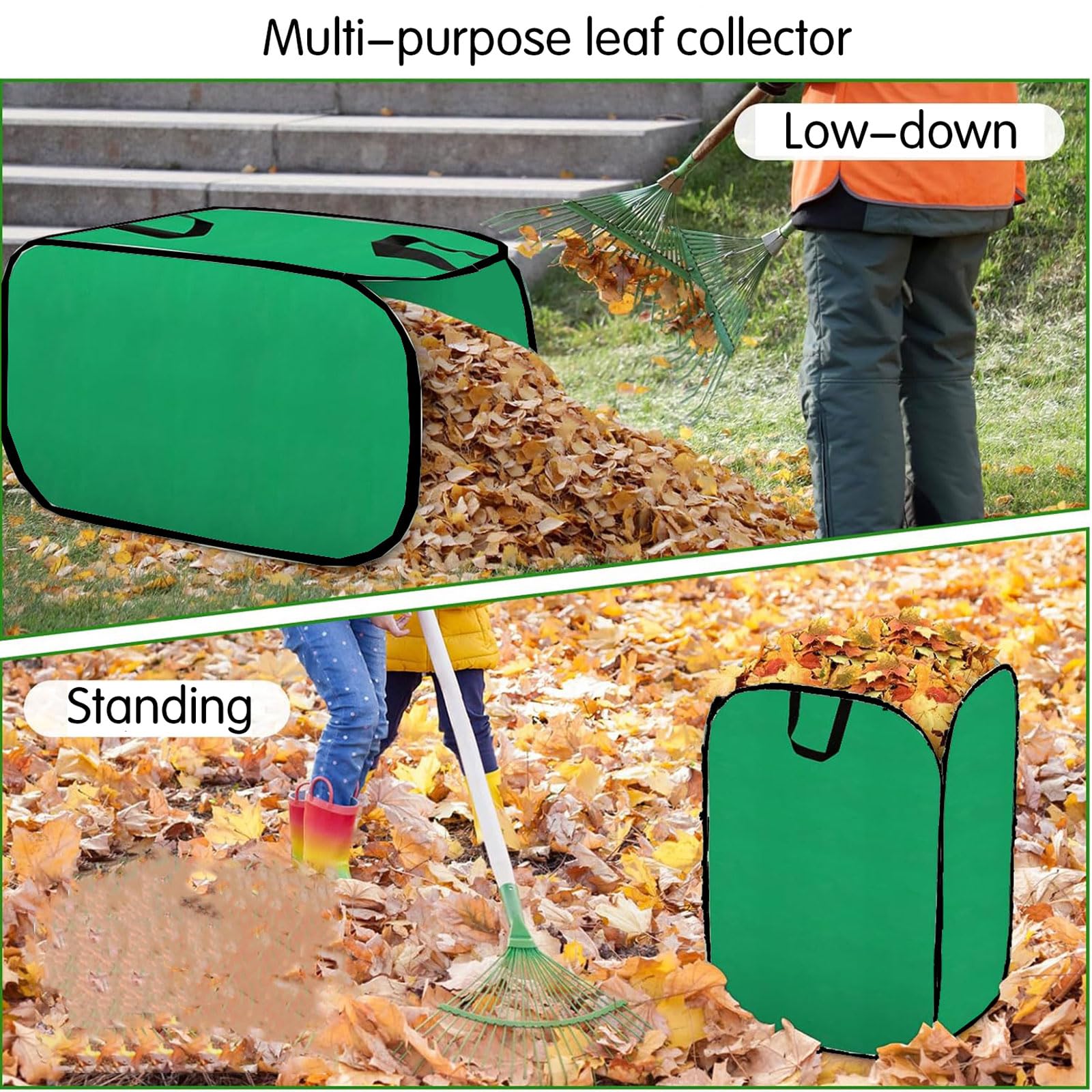 3X Bolsas para Hojas,Bolsas de Basura de jardín,80 galones,con 4 Asas,Resistentes al Agua,Resistente a Los Rayos UV,Reutilizables,Plegables,para residuos de jardín,césped,Hojas
