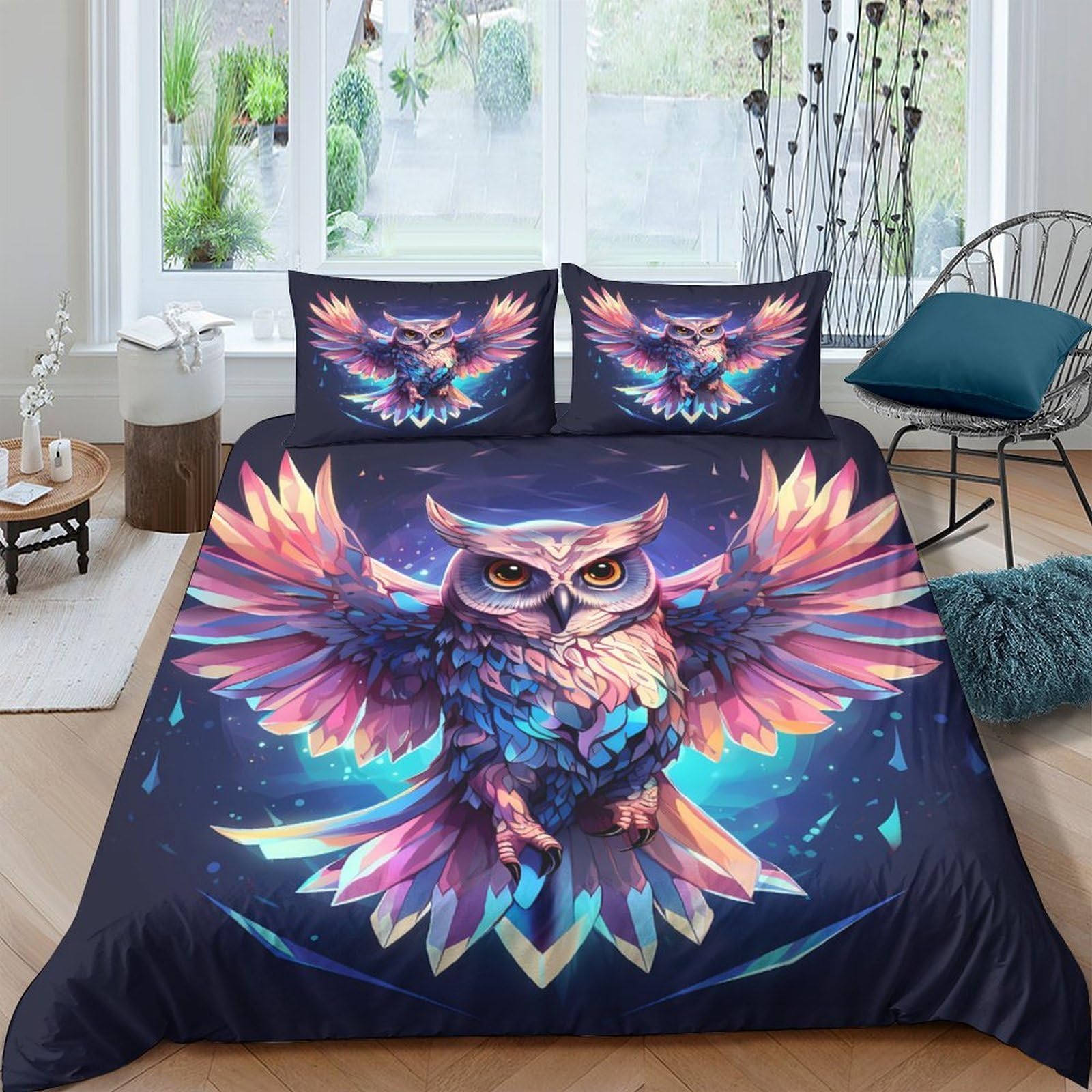 Ctjqhvkz Style-3 3D Printed Vibrant Owl Fitted Sheet Microfiber Soft Breathable Night Sky Bed Cover For Bedroom Dorm Mattress Decor Single（135X200cm）