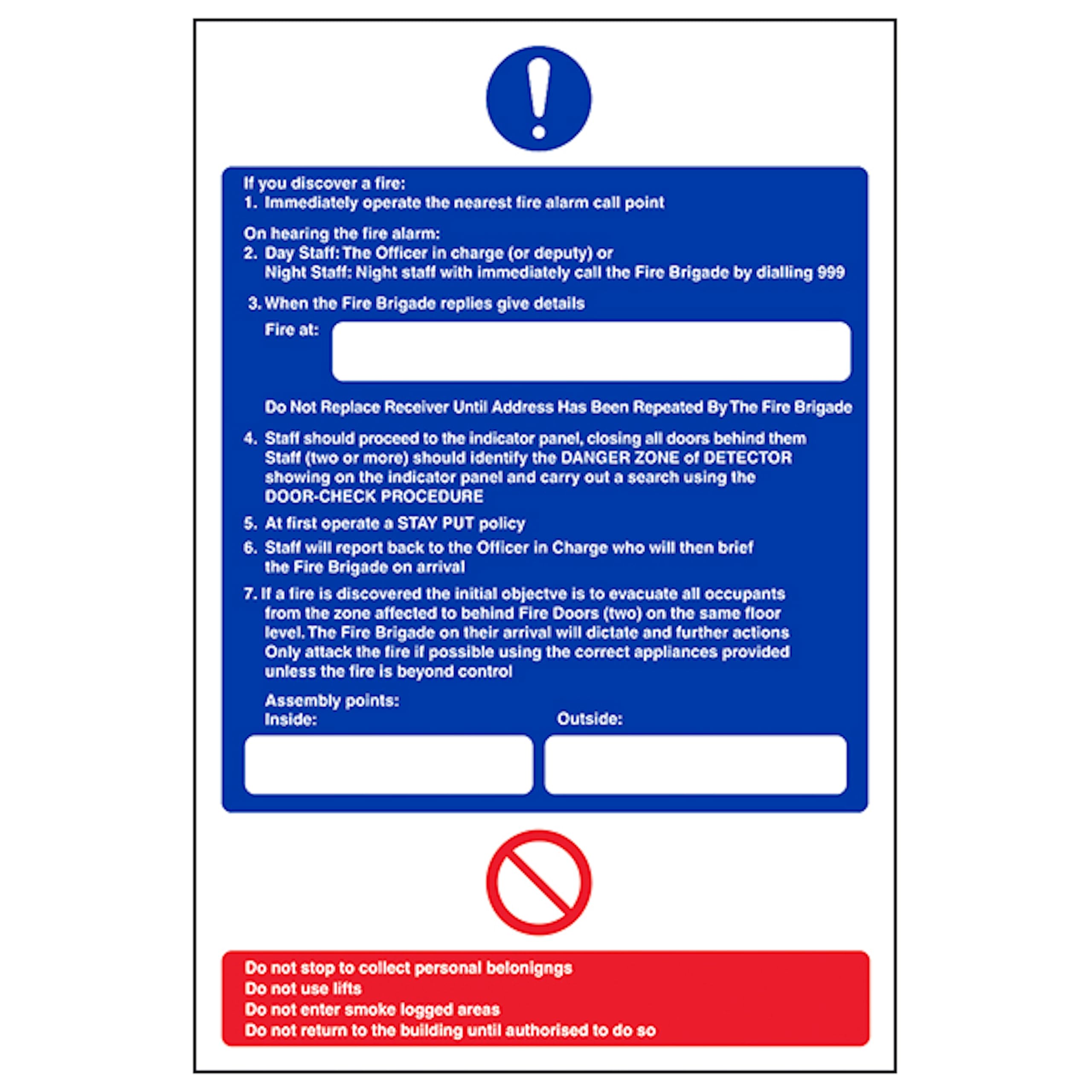 V Safety Hospital/Nursing First Action - Day/Night Staff 200 x 300mm - 2mm Rigid Plastic Safety Sign, White, (20 x 30) cm
