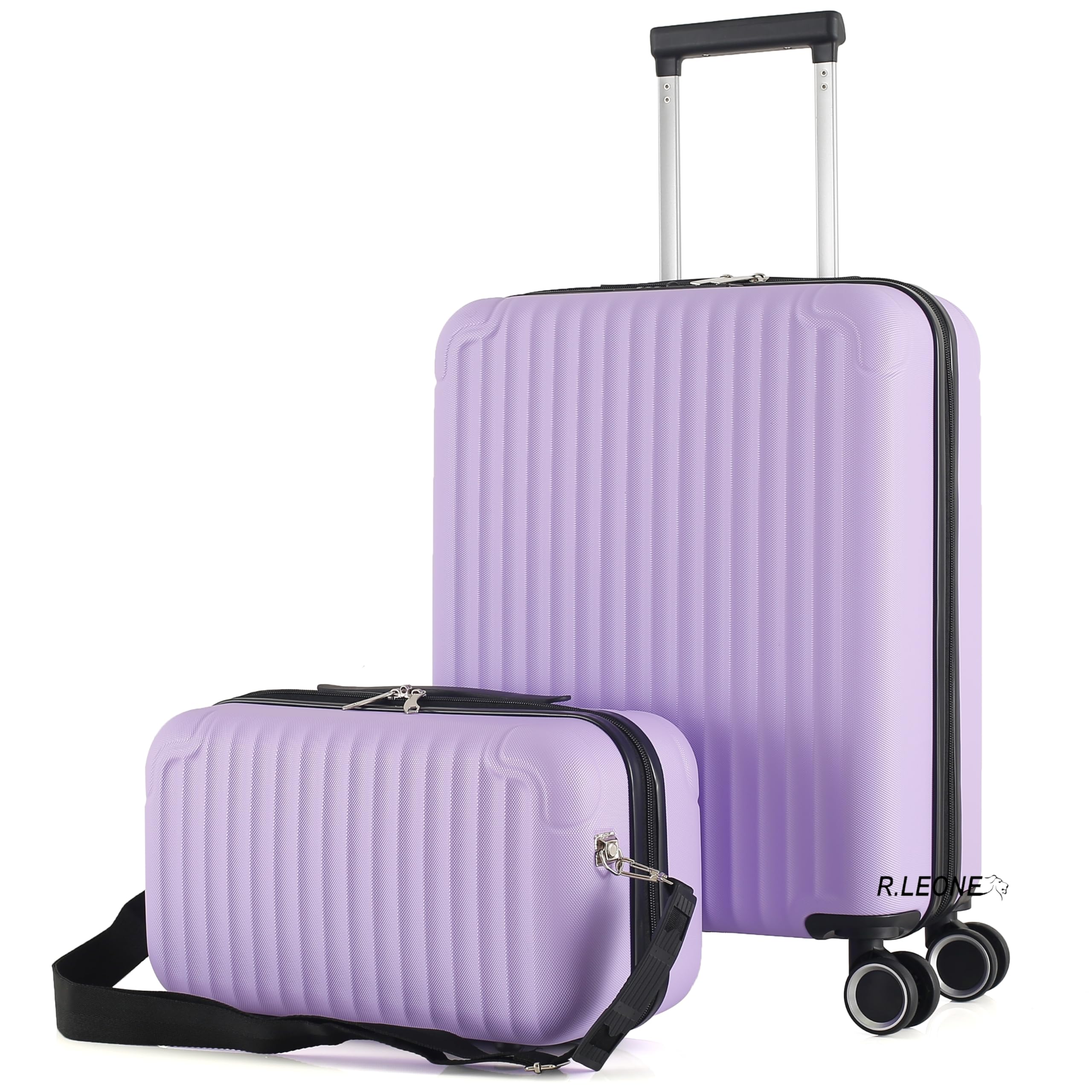 R.Leone Valigia Ryanair 55x40x20 cm + 40x20x25 cm Set 2 Pezzi Trolley Bagaglio a mano 4 Ruote e Beauty Case in ABS 999 (Lilla, Valigia 55x40x20 cm + Borsa 40x20x25 cm)