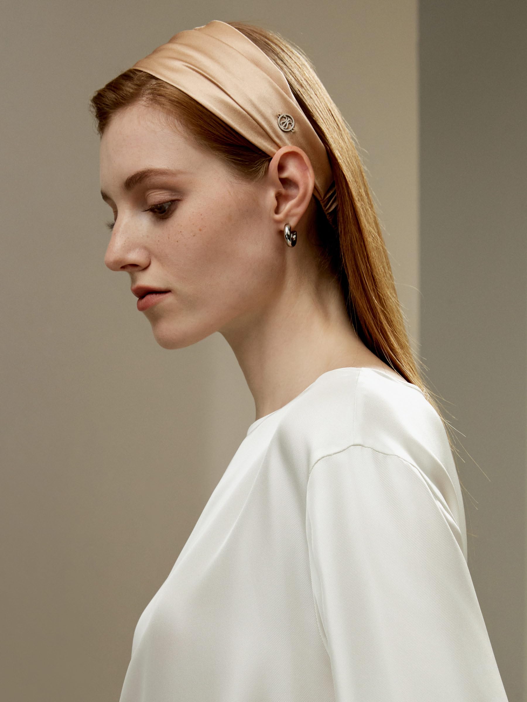 LILYSILK Damen 100% Maulbeerseiden-Stirnband Elastisches Haarband Verstellbares Gesichtshaarband Zubehör zum Waschen des Gesichts Hautpflege Make-up,Hell Kamel