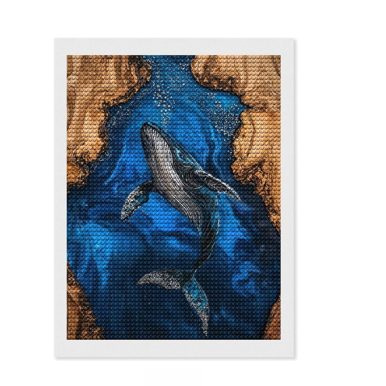 Junmoney The Whales Song Resin Art Diamond Art Canvas 12"x16", Relaxing DIY Hobby, Satisfying Creative Project, Farmhouse Decor, for Women