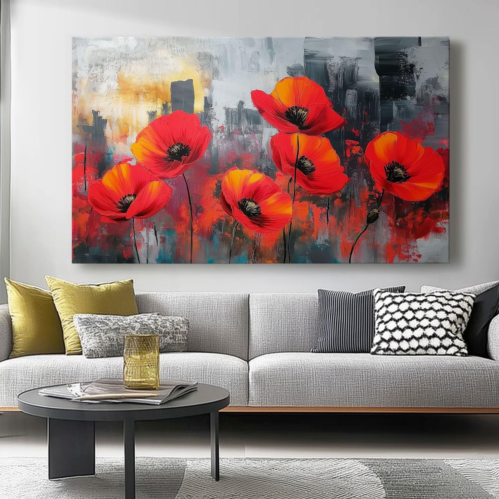 Canvas Wall Art for Home Decor Modern Red Gray Bathroom Office Wall Decor Paintings Flowers Abstract Warm Tones Artwork Print Home Decor 40L x 30W cm
