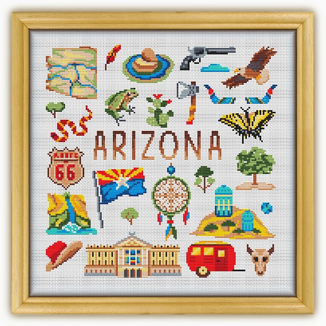 Arizona Collection CS1846 - Counted Cross Stitch KIT#2. Set of Threads, Needles, AIDA Fabric, Needle Threader, Embroidery Clippers and Printed Color Pattern Inside.