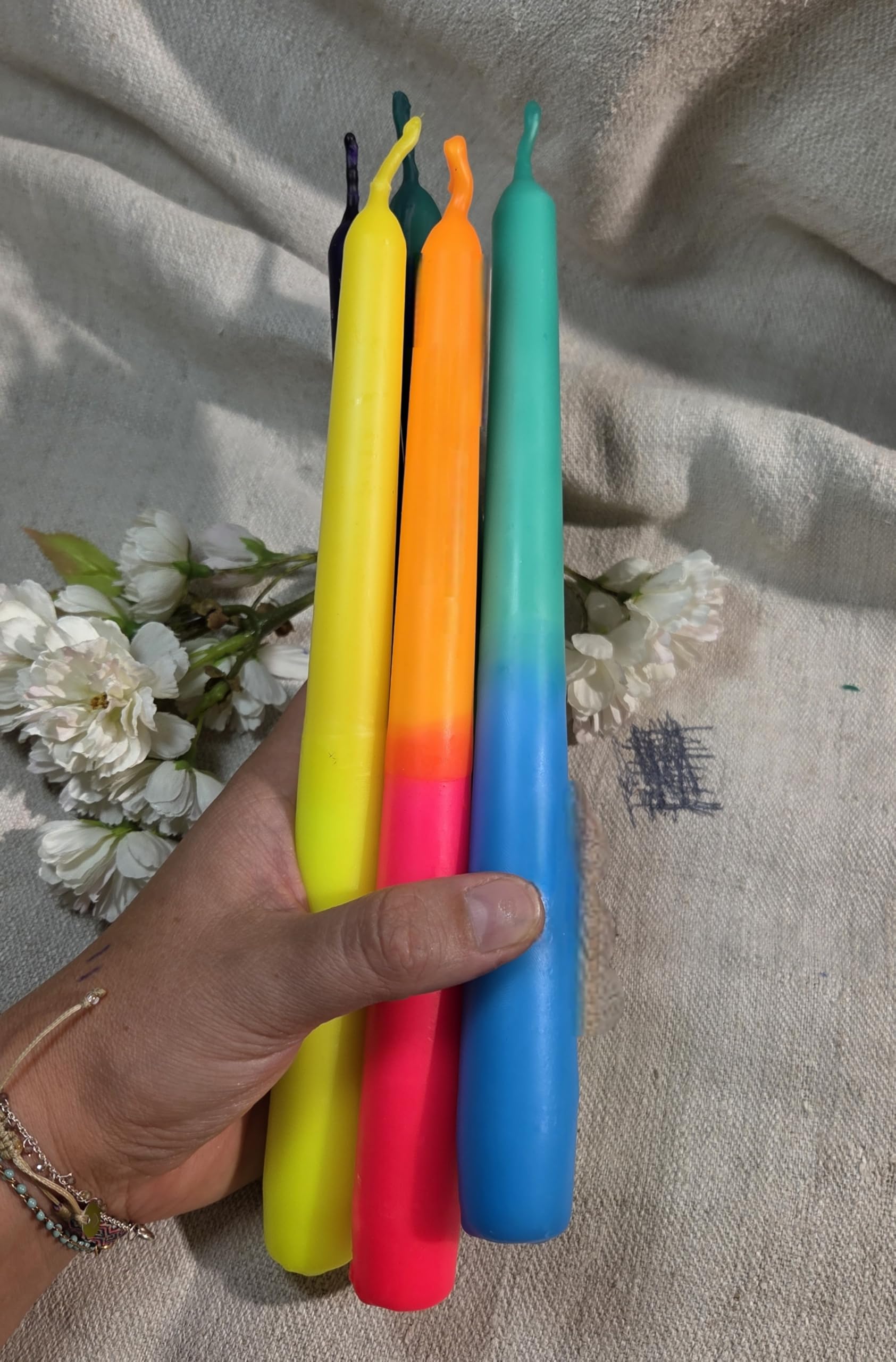 TROPFKERZEN 10er SET Tropfkerzen bunt perfekt zum betropfen Tropfenkerze, Tropfkerze für Flasche neon Farben Kerzen für Flaschen und Kerzenständer DIP DYE BUNT 10er
