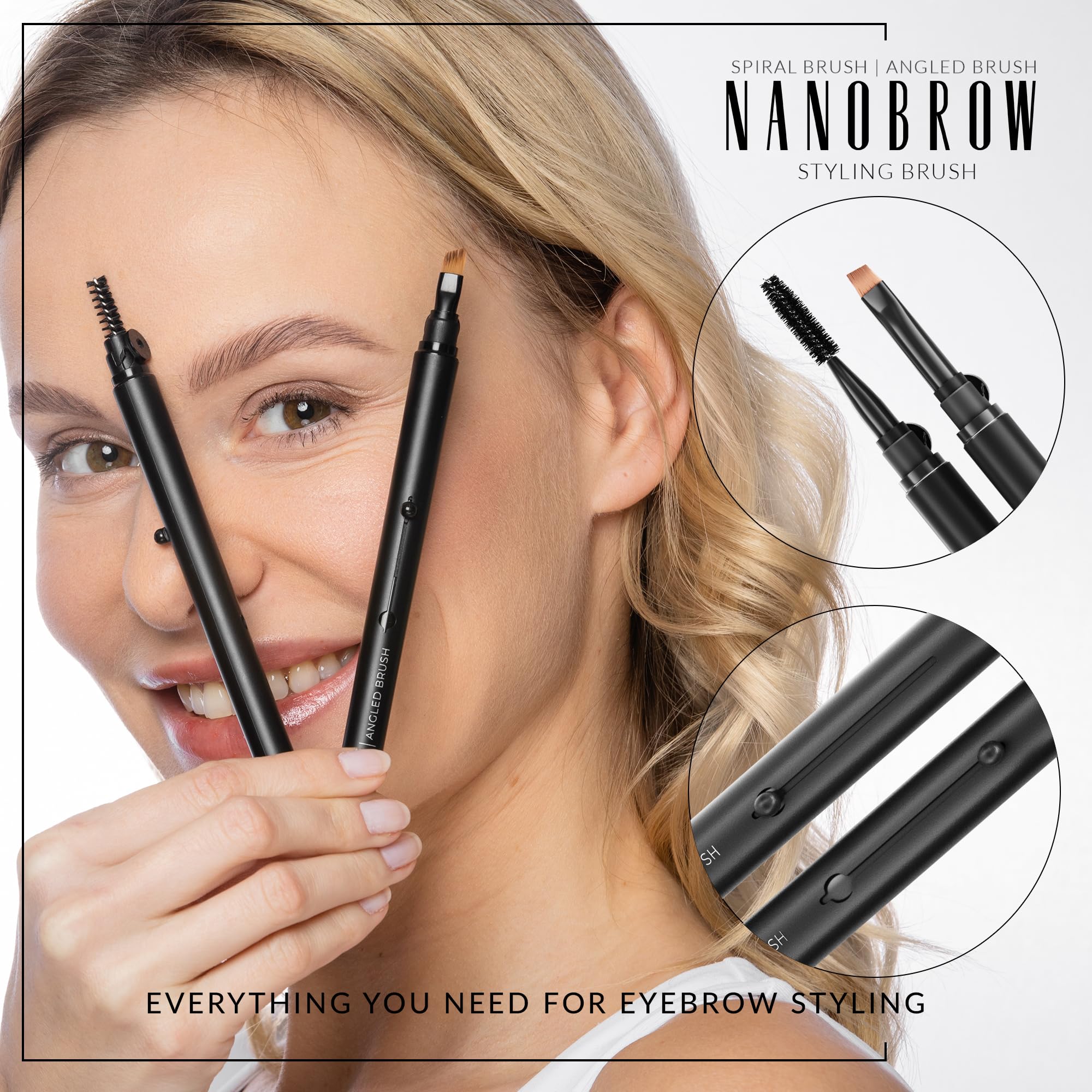 Nanobrow Styling Brush - Brow Angled Brush & Spiral Brush Set, Schwarz - Image 4