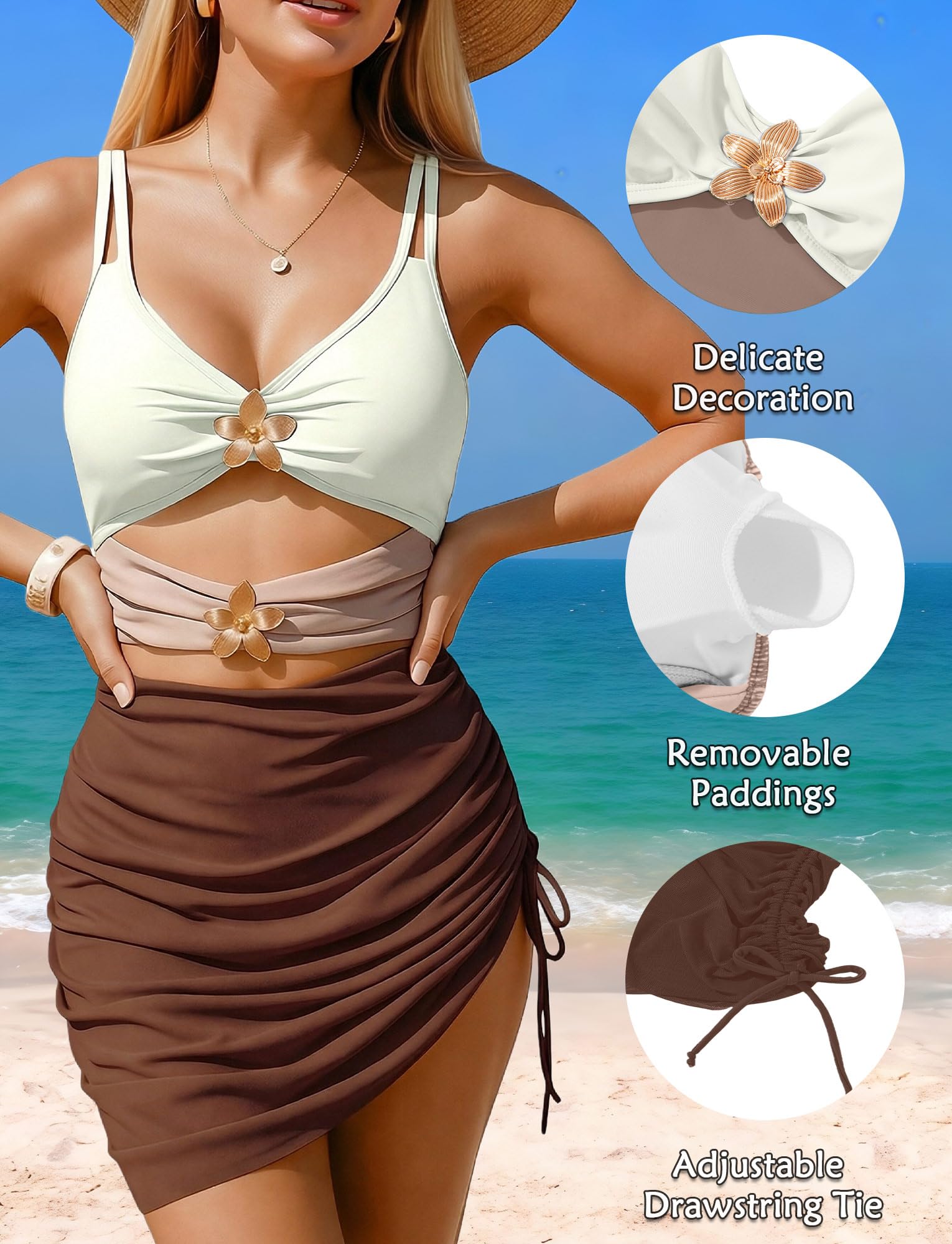 Femme Maillot de Bain Une Pièce Monokini Sexy Cut-Out Maillot de Bain Push Up avec Découpes et Pièces Métalliques XS-L(EU)=Tag S-XL