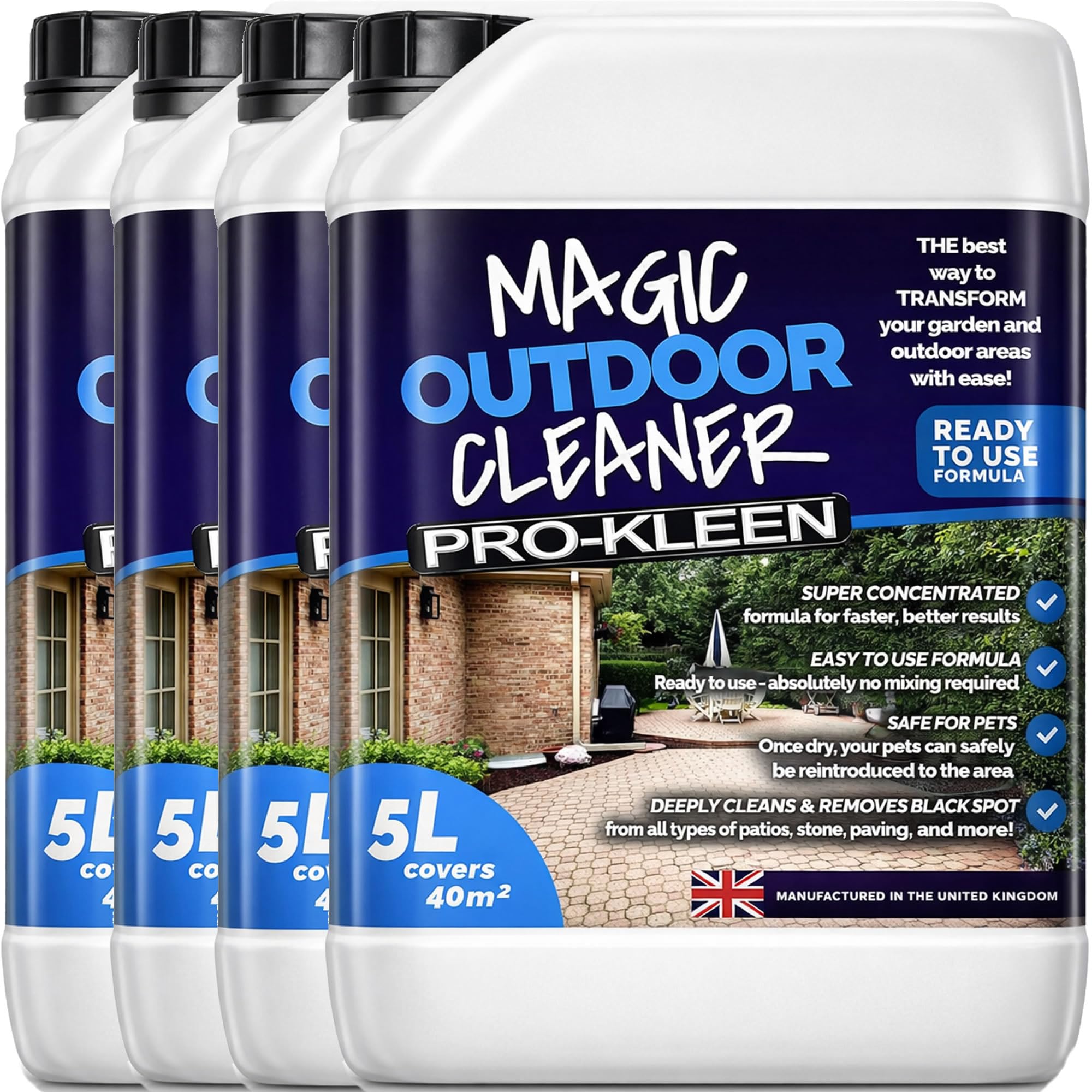 Pro-Kleen Magic Outdoor Cleaner 4 x 5L - Black Spot Remover Spray and Leave Cleaner - Removes Stains, Marks & Lichen - For Patios, Driveways, Indian Sandstone, Block Paving and more - Easy to Use