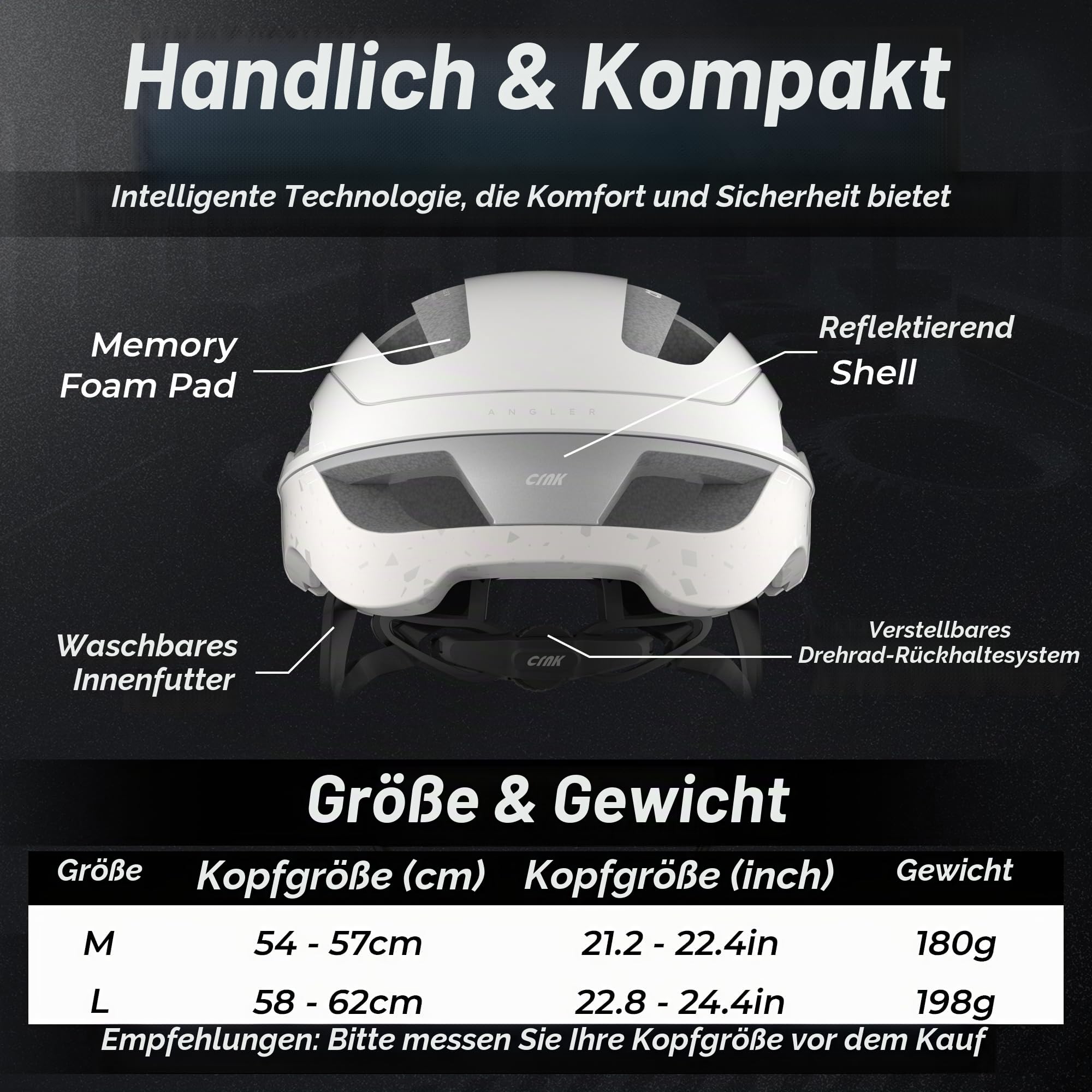 CRNK Angler Fahrradhelm – Ultraleichter Rennrad & E-Bike Helm für Damen & Herren – Aerodynamisch, Stoßabsorbierend & Belüftet – Mit Magnetverschluss & Memory-Foam-Polster