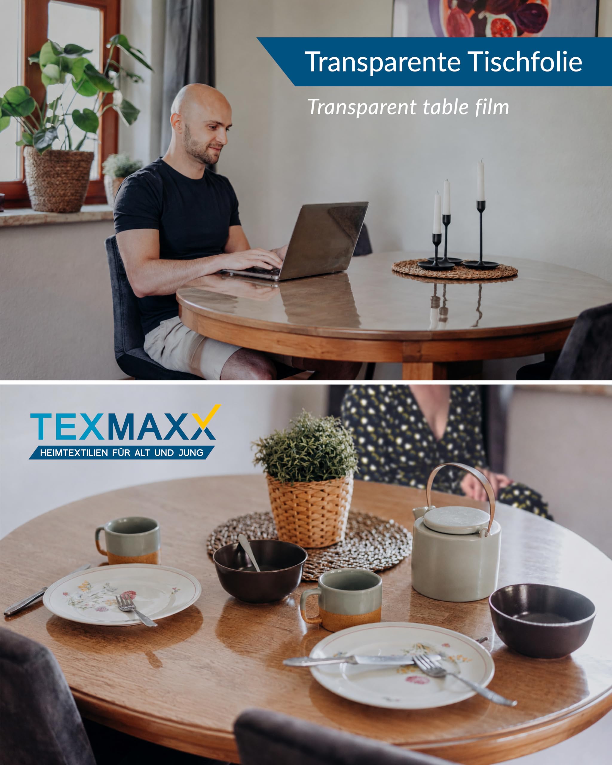 TEXMAXX Protector de Mesa Transparente 2mm Redondo con Bordes Rectos
