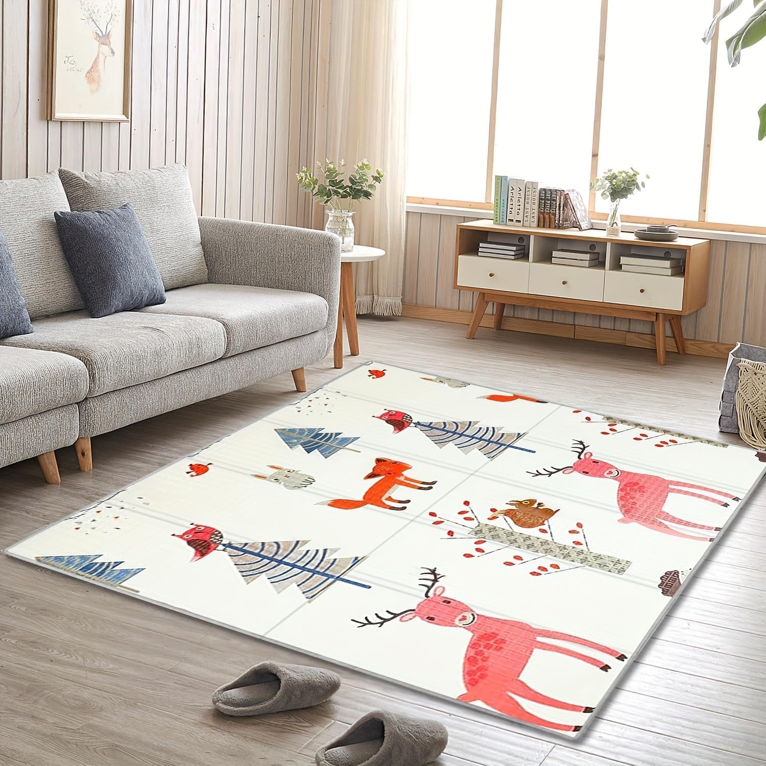 Tapis de Jeux Bebe, Tapis D'éveil Pliable 120x120CM XPE Tapis de Sol Bebe, Tapis de Motricité Bébé, Antidérapant, Imperméable, Reversible, pour Parc Bebe