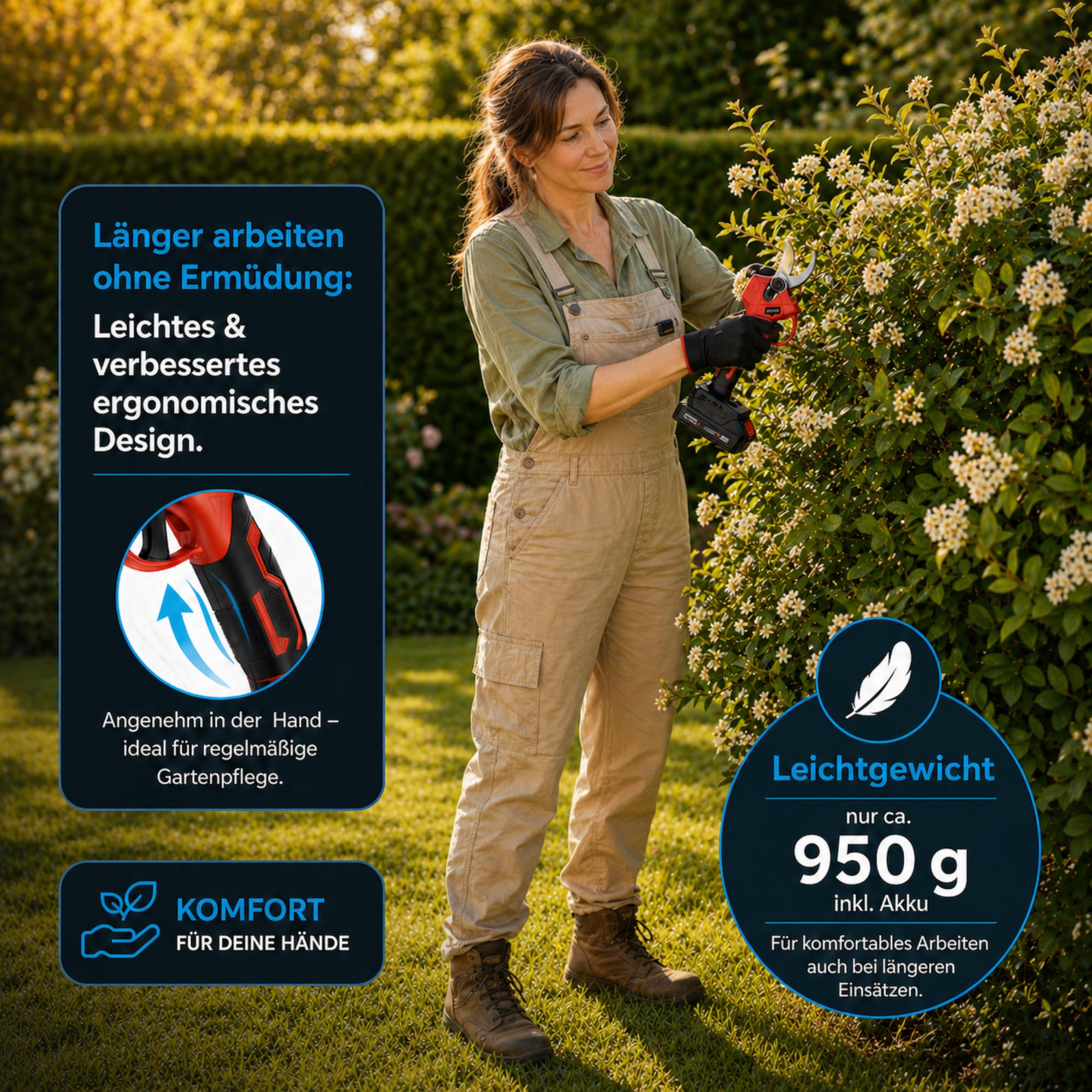 Akku Astschere 30 mm mit 2 Akkus 2 Ah, Bürstenloser Motor, Elektrische Gartenschere Bypass, LED-Schnittzähler, Baumschere für Garten & Obstbäume, Leichte Gartenschere mit Koffer