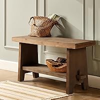 HOKYHOKY 31.5" Solid Wood Farmhouse Entryway Bench with Storage - Rustic Narrow Seat for Hallway, Living Room, 330 lbs Capacity