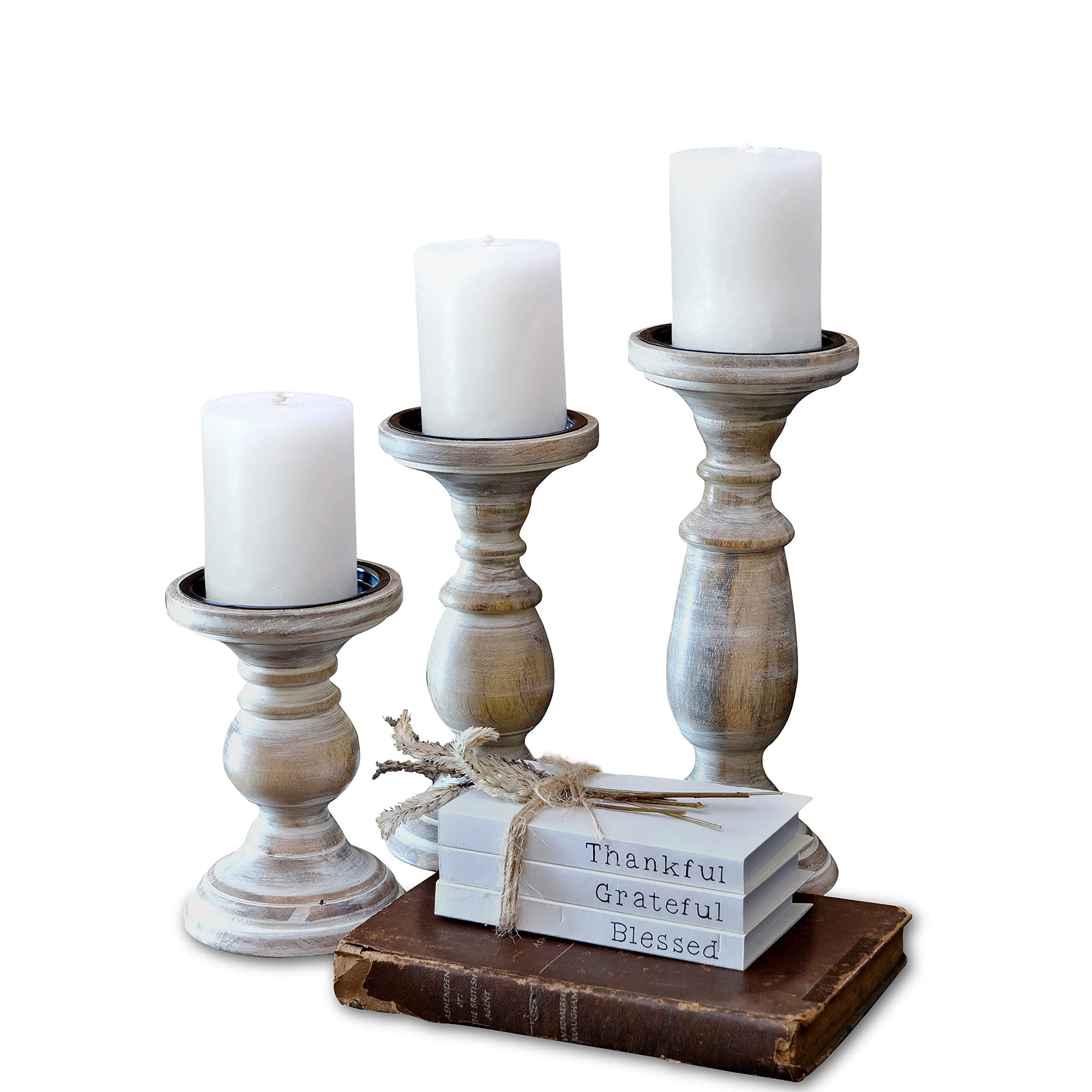 Buy Sets of 3 Candle Holders For Pillar Candles, Wood Pillar Candle
