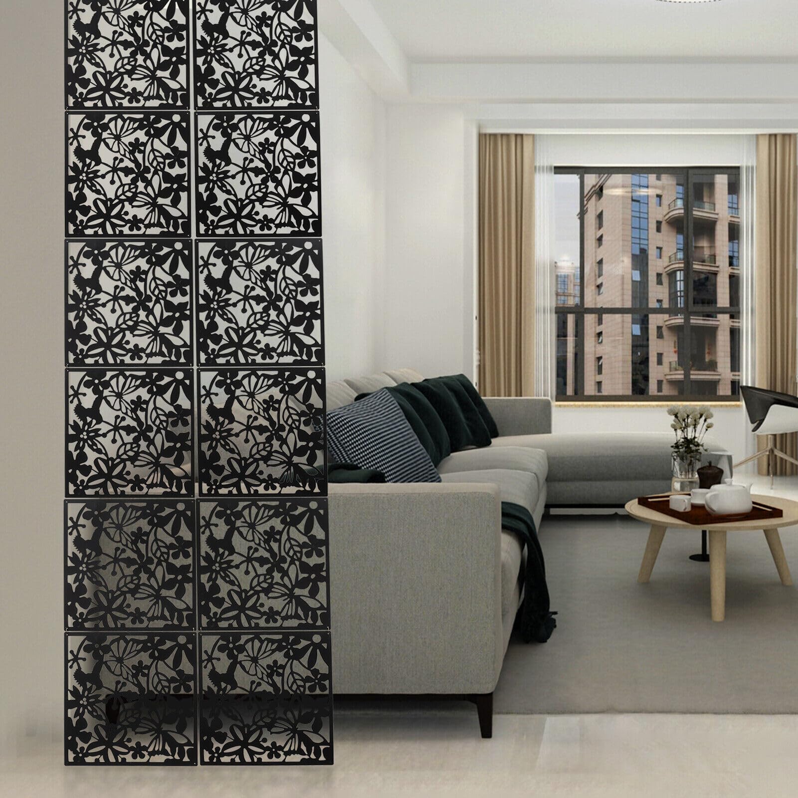 Set di 12 pannelli da parete neri da appendere, decorazione moderna per la casa, 40 x 40 cm, elegante decorazione da parete per soggiorno e ufficio, pannelli espositivi versatili per qualsiasi spazio