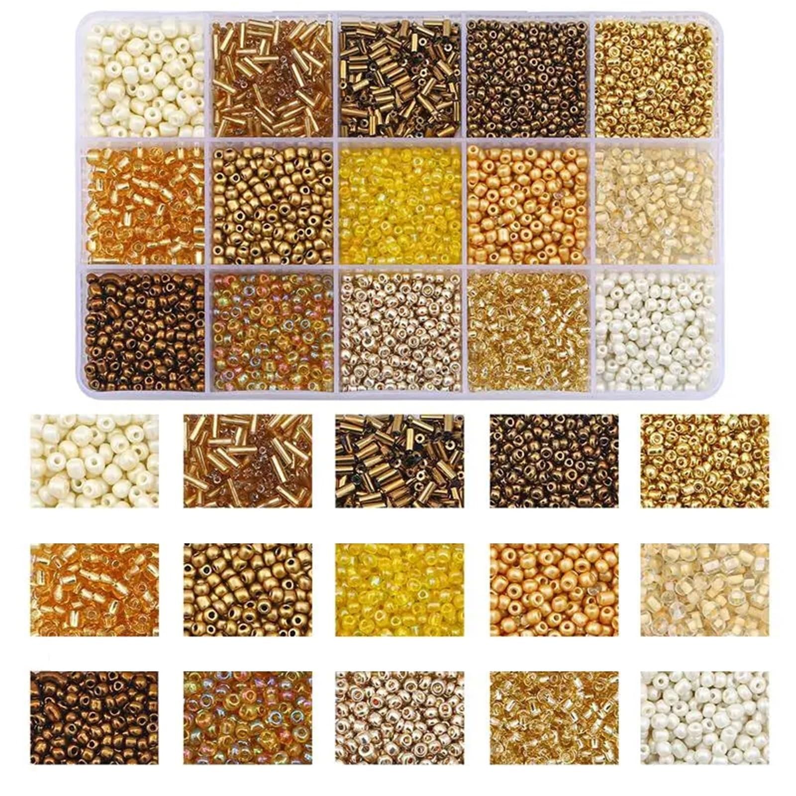 QuxetlRyz Craft Beading Kit 15 Colors Glass Beads Set for Bracelet Making Spacer Loose with Storage Box Tube Kit for DIY Craft Necklace Charms(Color9)