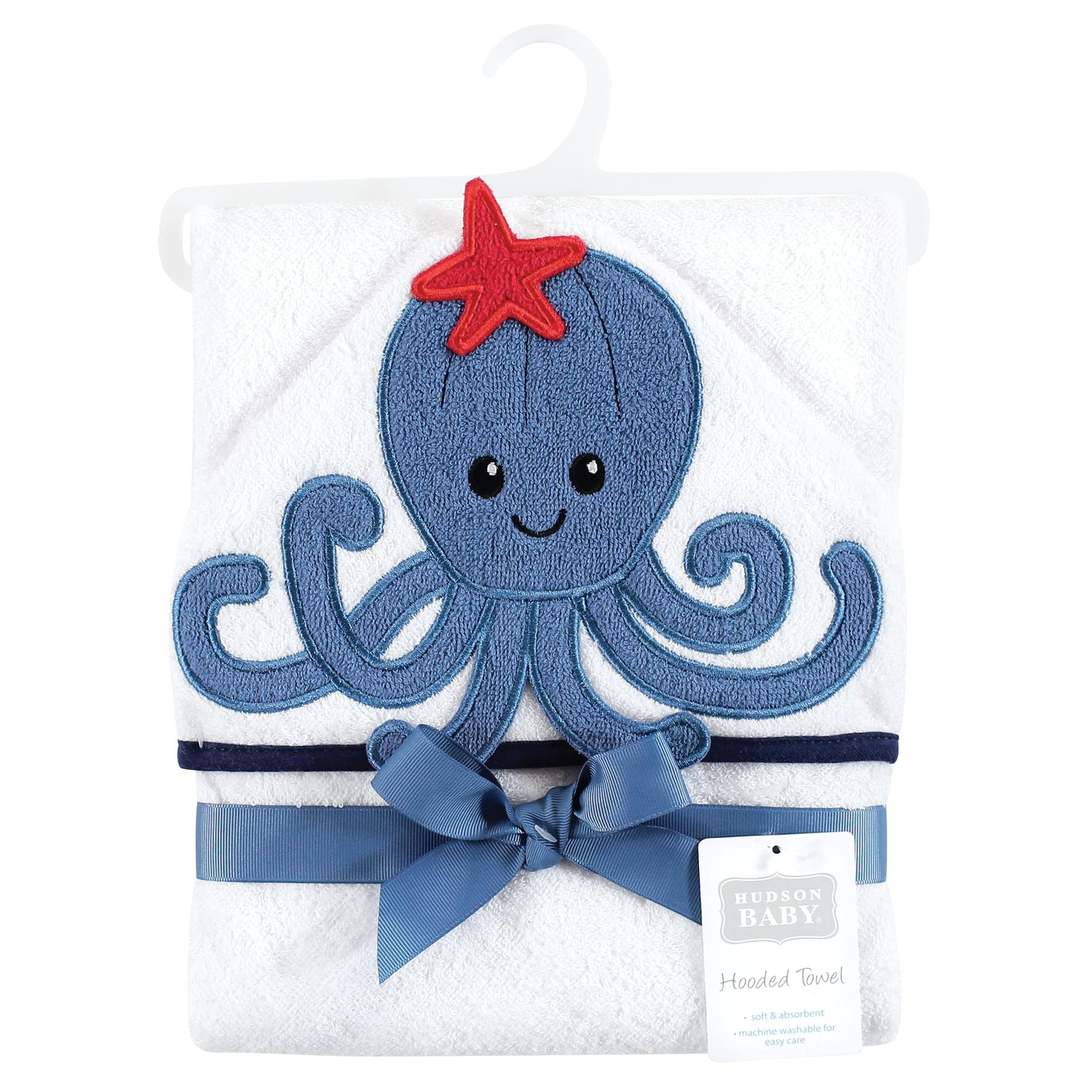Hudson Baby Unisex Baby Cotton Animal Face Hooded Towel, Octopus, One Size