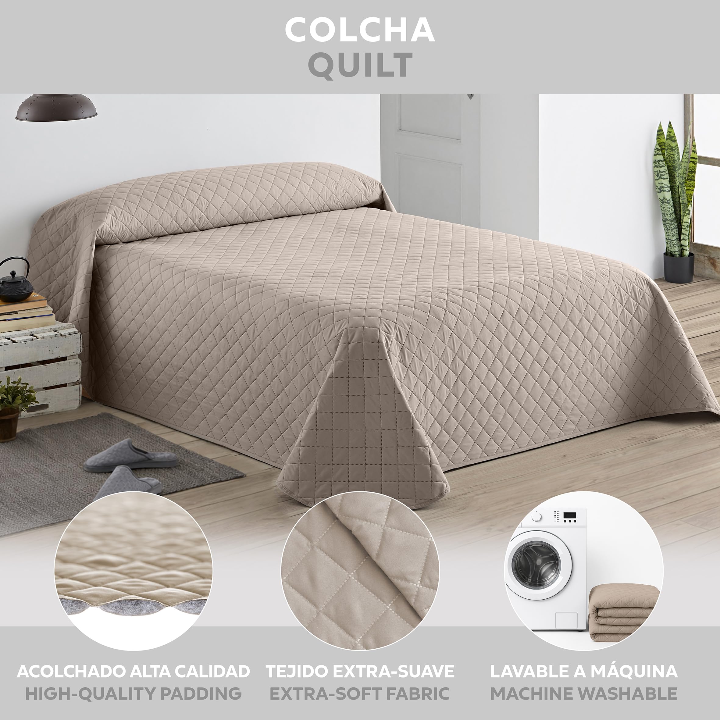 Easycosy Couvre-Lit Boutis Matelassé Beige 250x260 cm pour Lit 160x200/180x200 - Courtepointe Légère Été & Mi-Saison, Motif Losanges, Microfibre Respirante - Oeko-TEX®