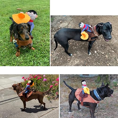 Miniatura 9 de Disfraz de mascota para perro, traje para mascotas, traje de vaquero estilo jinete con muñeca y sombrero, disfraz para mascotas (S)