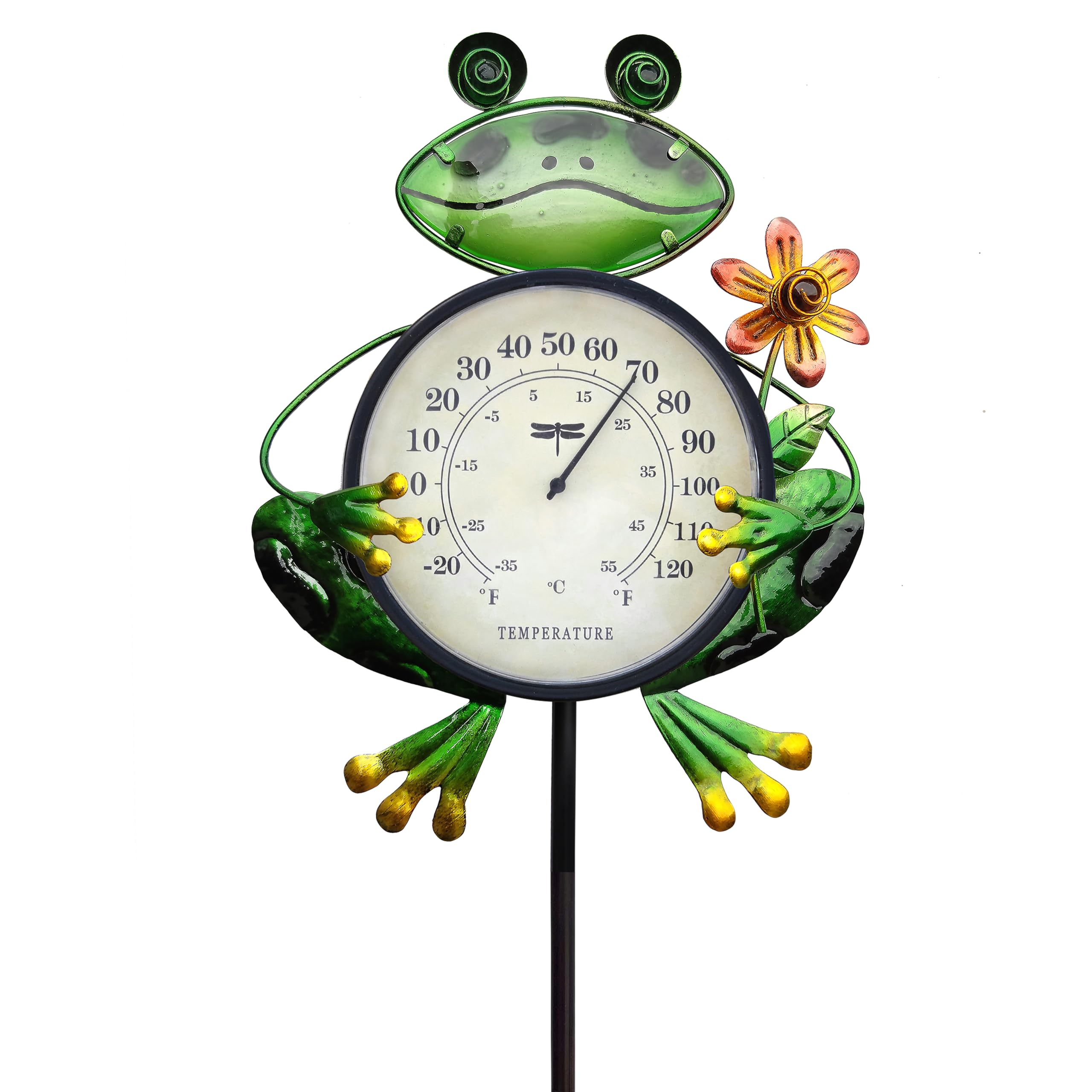 VIOYOUNS 42 Inch Frog Outdoor Thermometer Decorative Garden Stakes,Metal Thermometer Garden Decor for Lawn Yard Patio Decorations