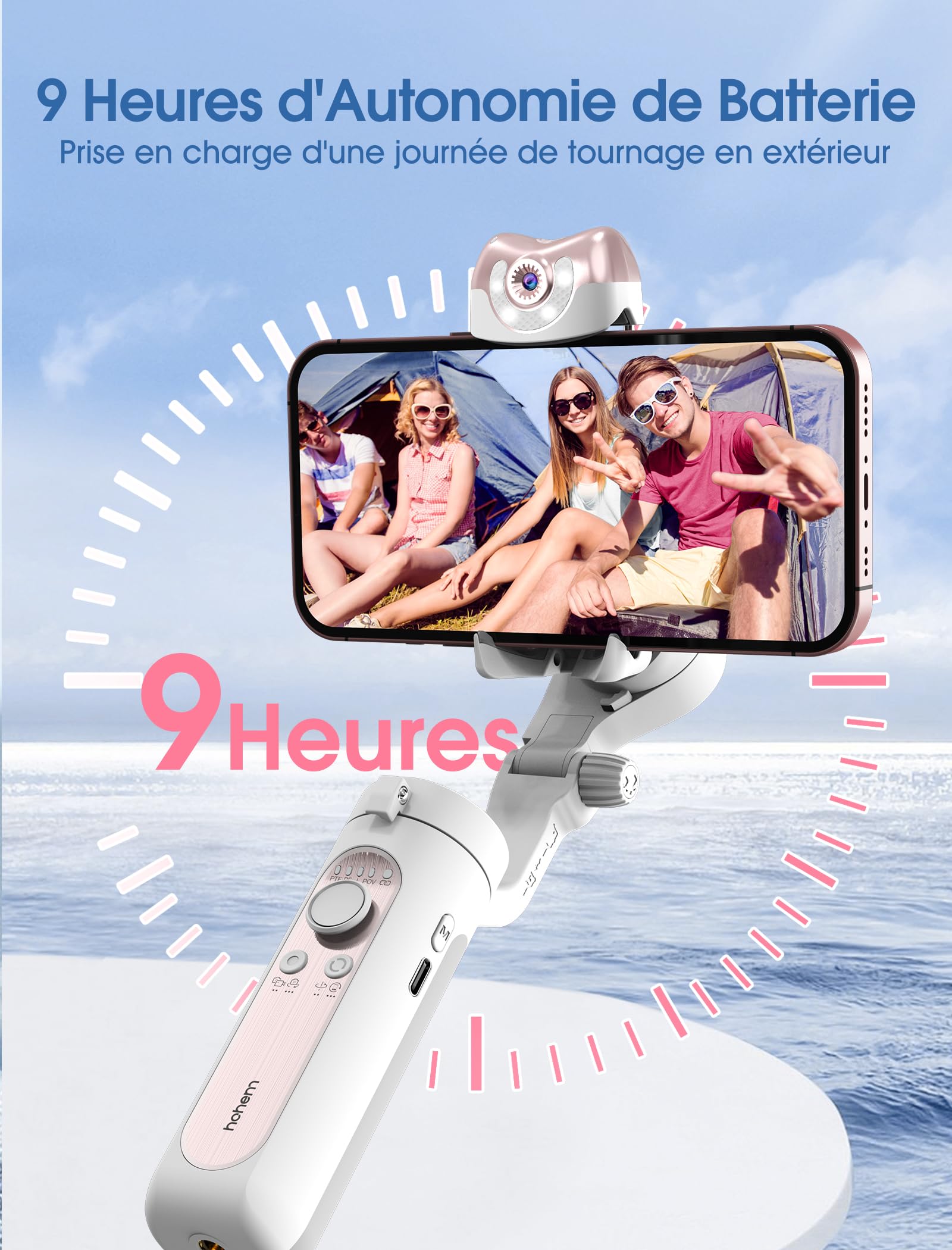 hohem iSteady V2S 3 Axes Stabilisateur pour Smartphone, AI Tracking, Portable et Pliable, pour Android et iPhone avec Lumière de Remplissage, Stabilisateur pour Vlogging/Youtube/TikTok