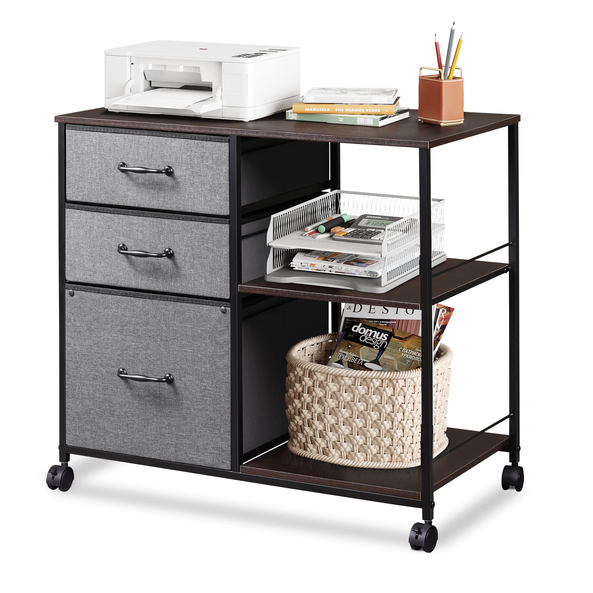 DEVAISE 3 Drawer Mobile File Rolling Printer Stand with Open