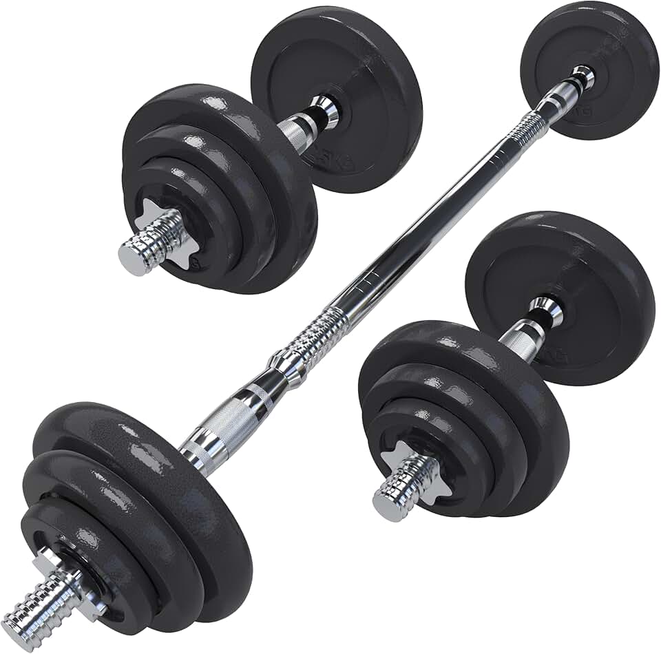 GYM MASTER 20kg Adjustable Cast Iron Dumbbell & Barbell Weig