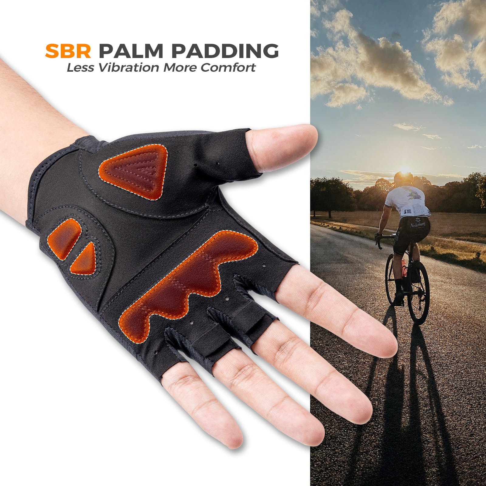 ROCKBROS Guanti Bici a Mezza Dita, Guanti Ciclismo Estivi, Imbottitura SBR Ammortizzante, Palmo Antiscivolo, Ideali per MTB, Bicicletta da Corsa e Fitness, Uomo e Donna