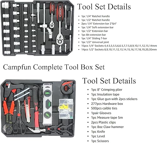 Miniatura 6 de Campfun 899piece Hand Tool Set, Tool Set with Tool Box, Household Tool Kit with 4 Layers of Toolbox - Tool Box on Wheels for General HomeAuto Repair
