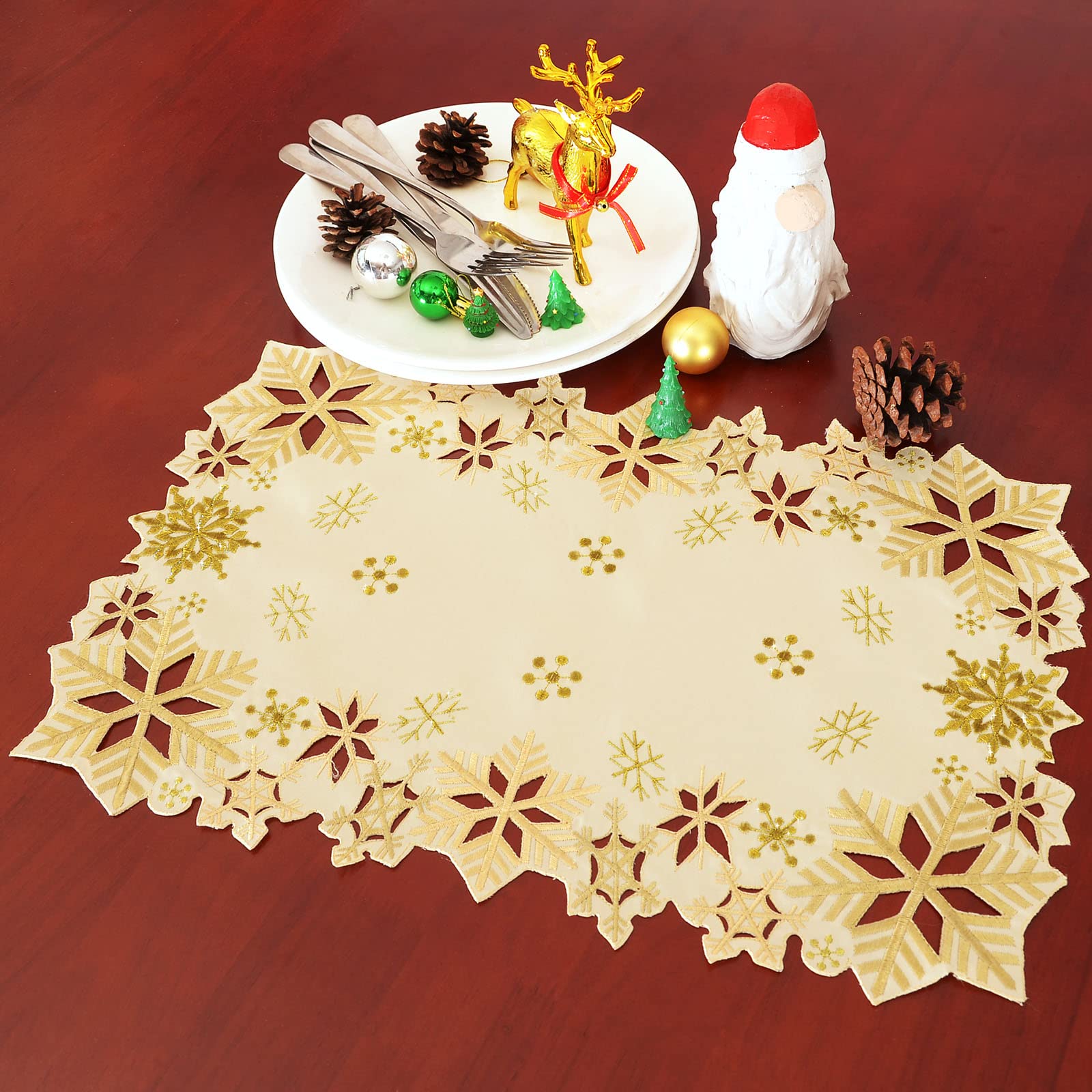 Simhomsen Embroidered Snowflakes Table Placemats for Christmas Holiday and Winter (Gold, 13×19 inches Set of 4) - Image 3