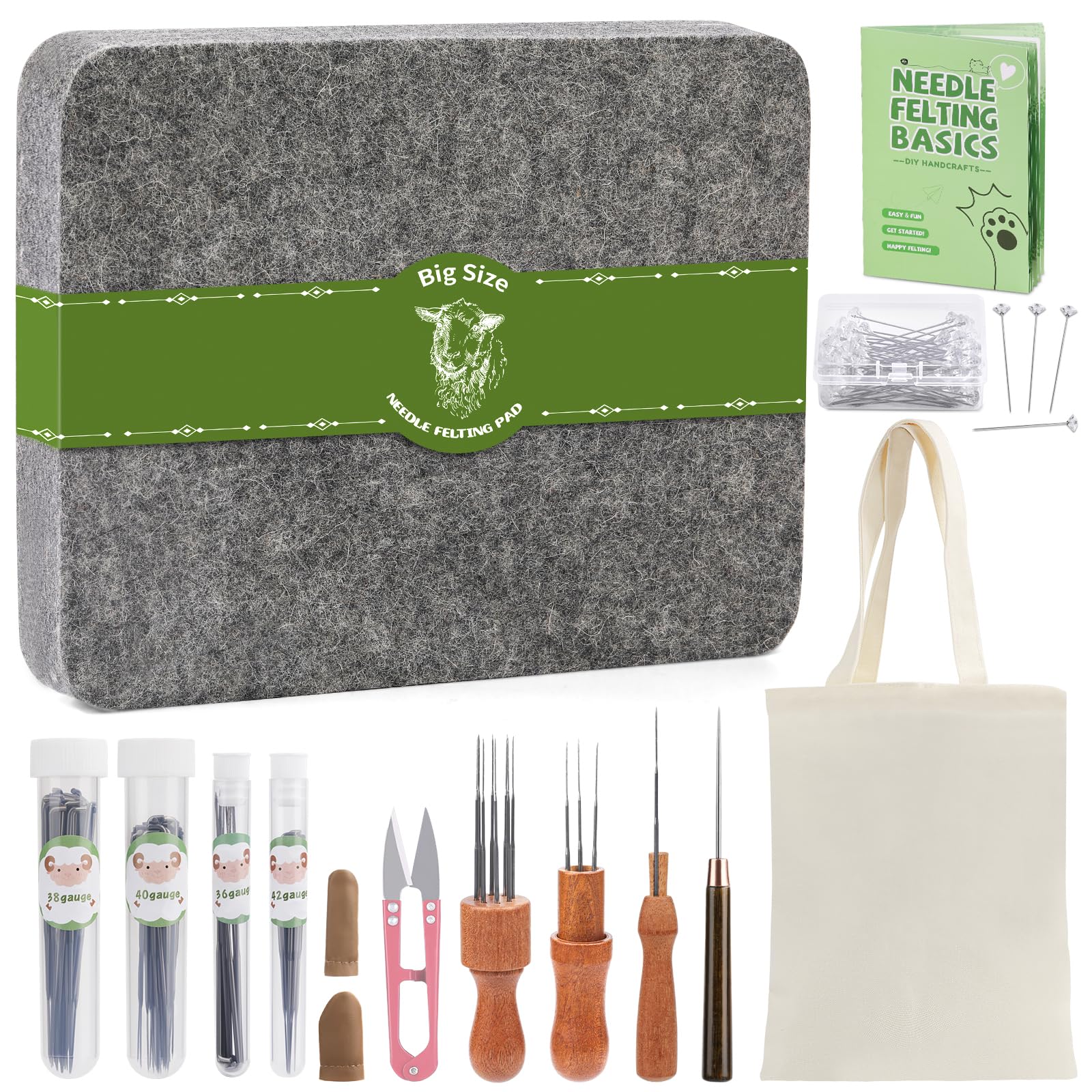 dipeer Needle Felting Kit, 8×10 Inch Needle Felting Pad, 90 Pcs Felting Needles, Needle Felting Kits for Beginners 3 Size Wooden Handle Holder, Felting Supplies with Storage Bag for DIY Crafts