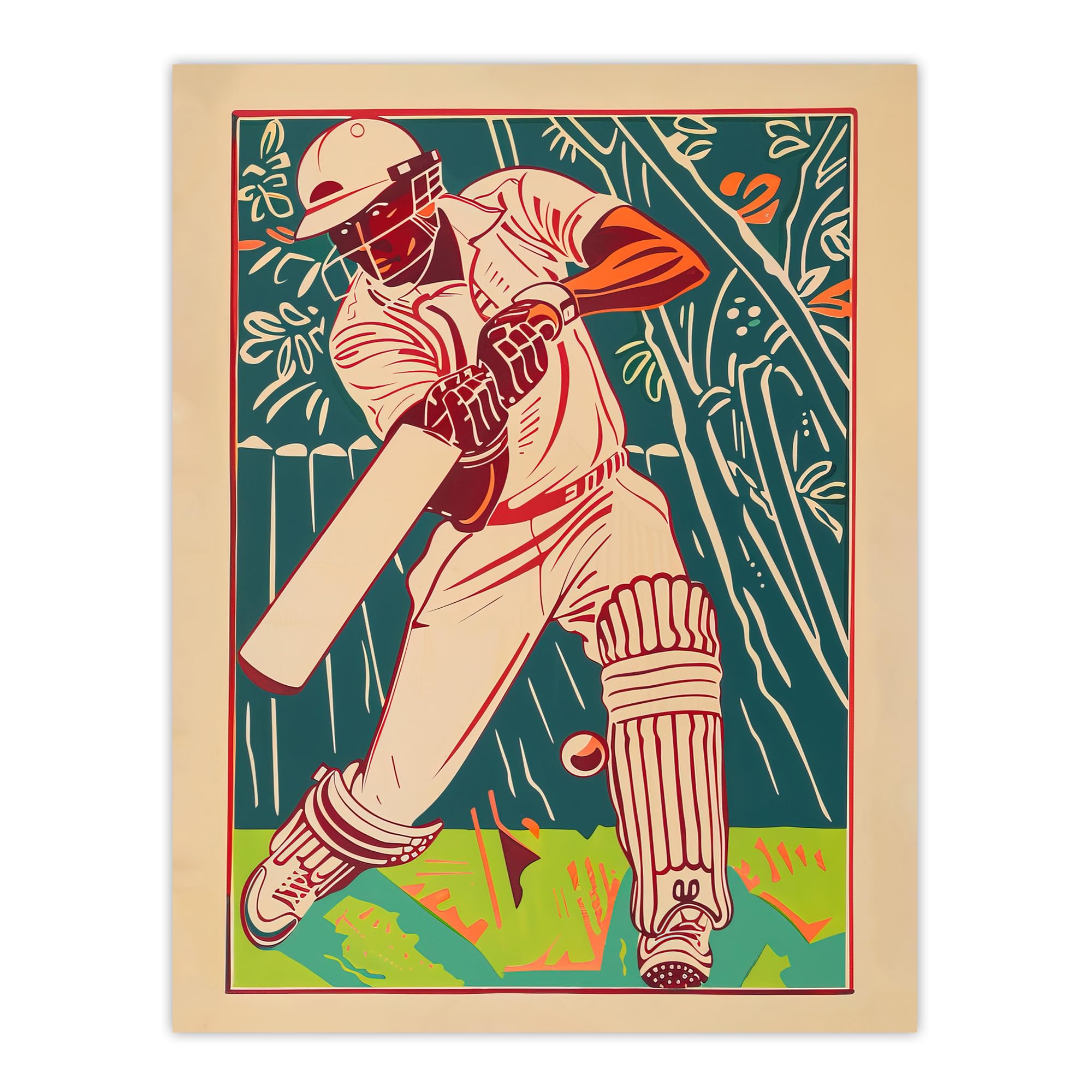 Artery8 Cricket Player Batsman Shot Bright Portrait Man Cave Fathers Day Large Wall Art Poster Print Thick Paper 18X24 Inch