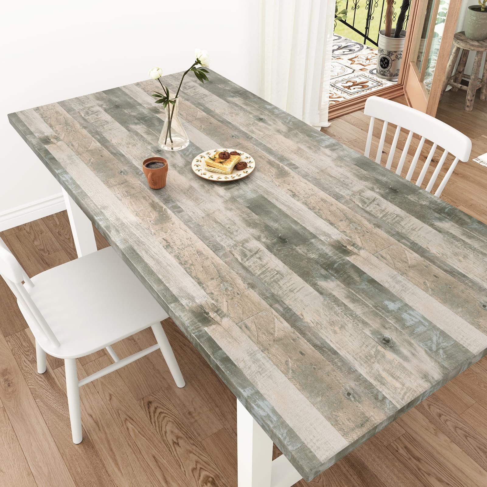 Yullpaper Grey White Wood Panel Wallpaper Washable Kitchen Wallpaper Peel and Stick Vintage Wood Effect Vinyl Self Adhesive Wallpaper Furniture Vinyl Wrap for Kitchen Worktop Cupboards 40cm X 200cm