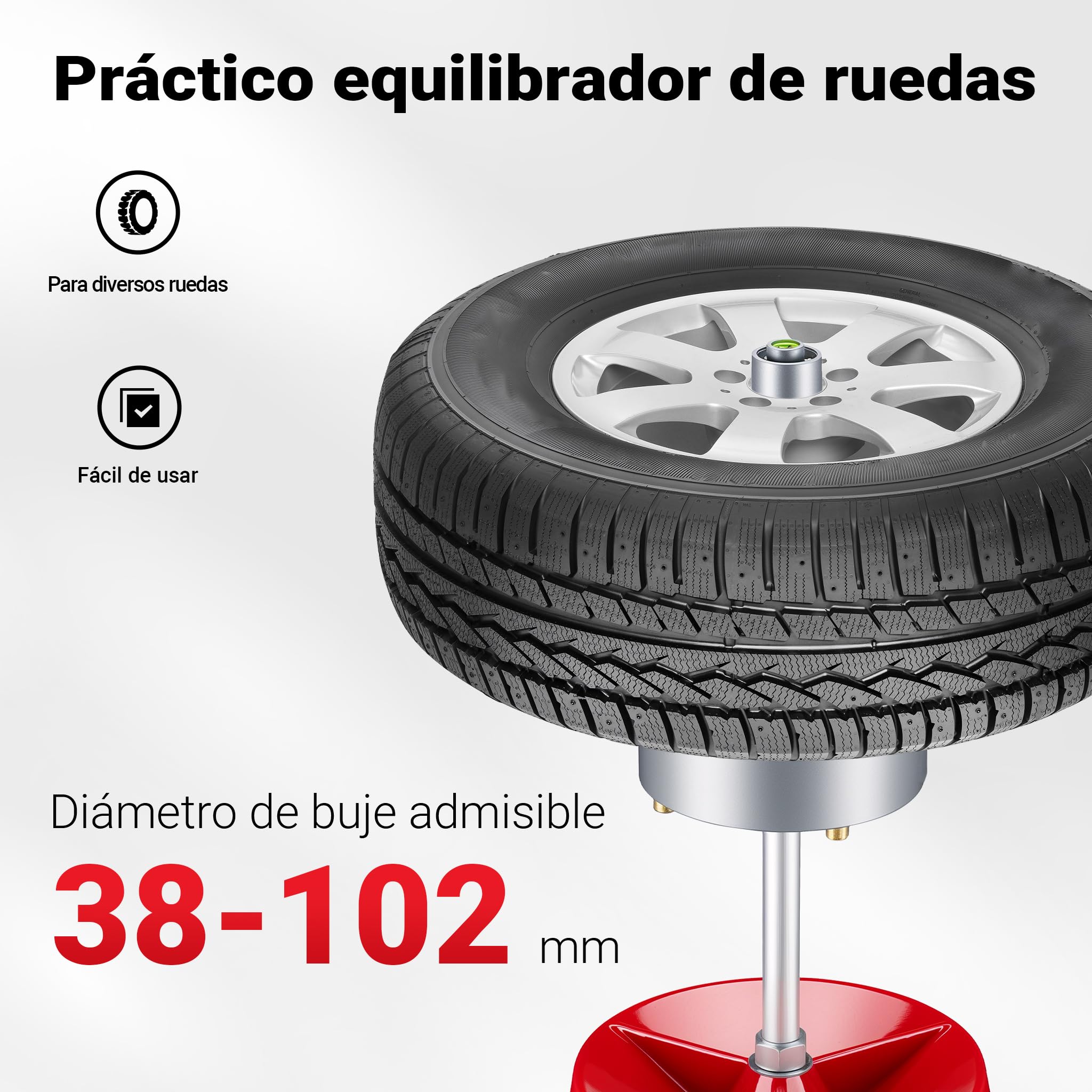 WilTec Equilibradora móvil de neumáticos 29 x 29 x 57,5 cm, equilibradora Resistente al óxido, equilibradora de Ruedas para Cubos de Rueda de 1 1/2" neumáticos de Coche y Moto