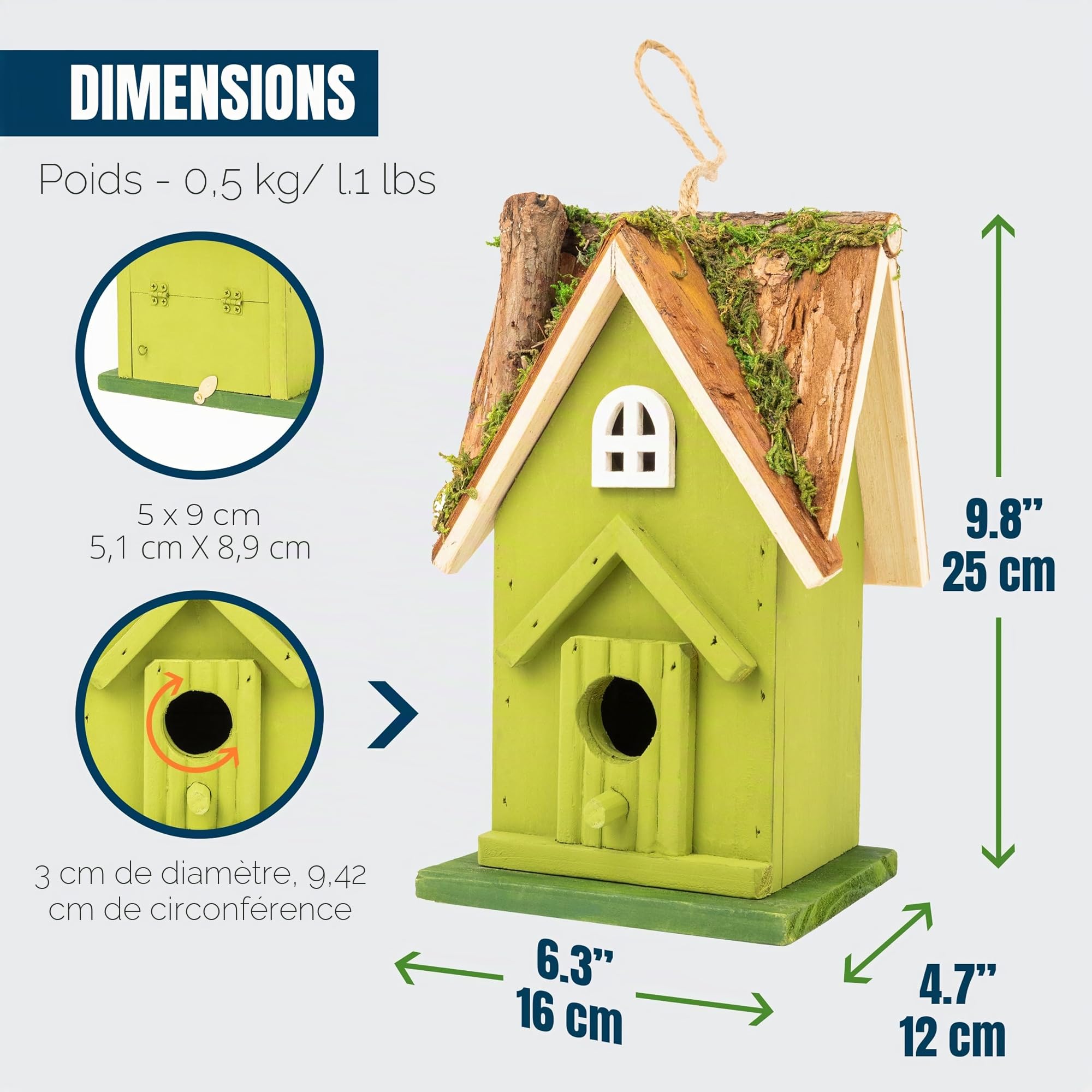 MEKKAPRO Nichoir Oiseaux pour Extérieur - Maison d'Oiseau et Décoration de Jardin Extérieur | Refuge Naturel pour Mésanges, Troglodytes, Sittelles