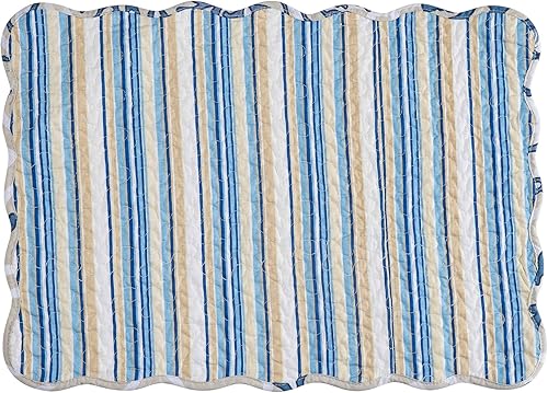 Miniatura 3 de C&F Home Cannon - Juego de 6 manteles individuales acolchados de algodón reversible, lavable a máquina, con borde festoneado, color azul, costero,