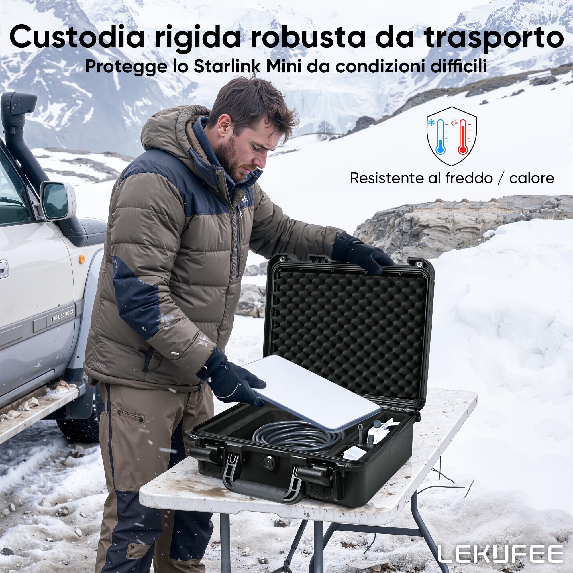 Lekufee Custodia rigida impermeabile per Starlink Mini Kit, custodia protettiva IP67 con inserto in schiuma EVA personalizzata, adatta per piatti, adattatori, cavi e accessori, custodia da viaggio