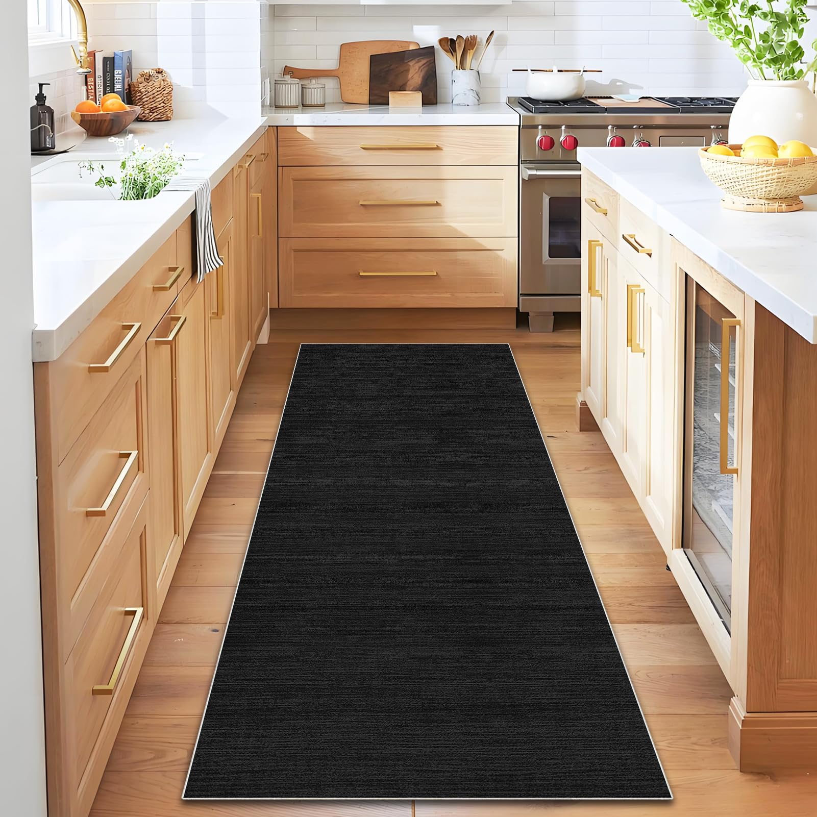 Antypoślizgowy czarny dywan 70 x 300 cm, nadaje się do prania, nowoczesny dywan do kuchni i przedpokoju, wzór z krótkim włosiem do salonu, trwały dywan do obszarów o dużym natężeniu ruchu