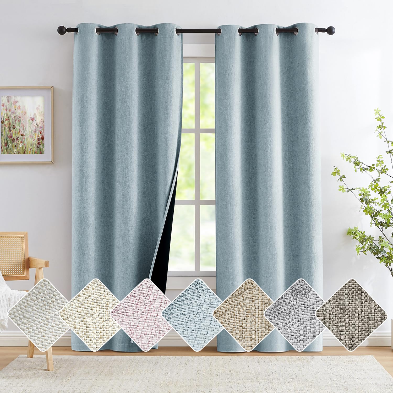 Treatmentex Aqua Blue Burlap Texture Curtains