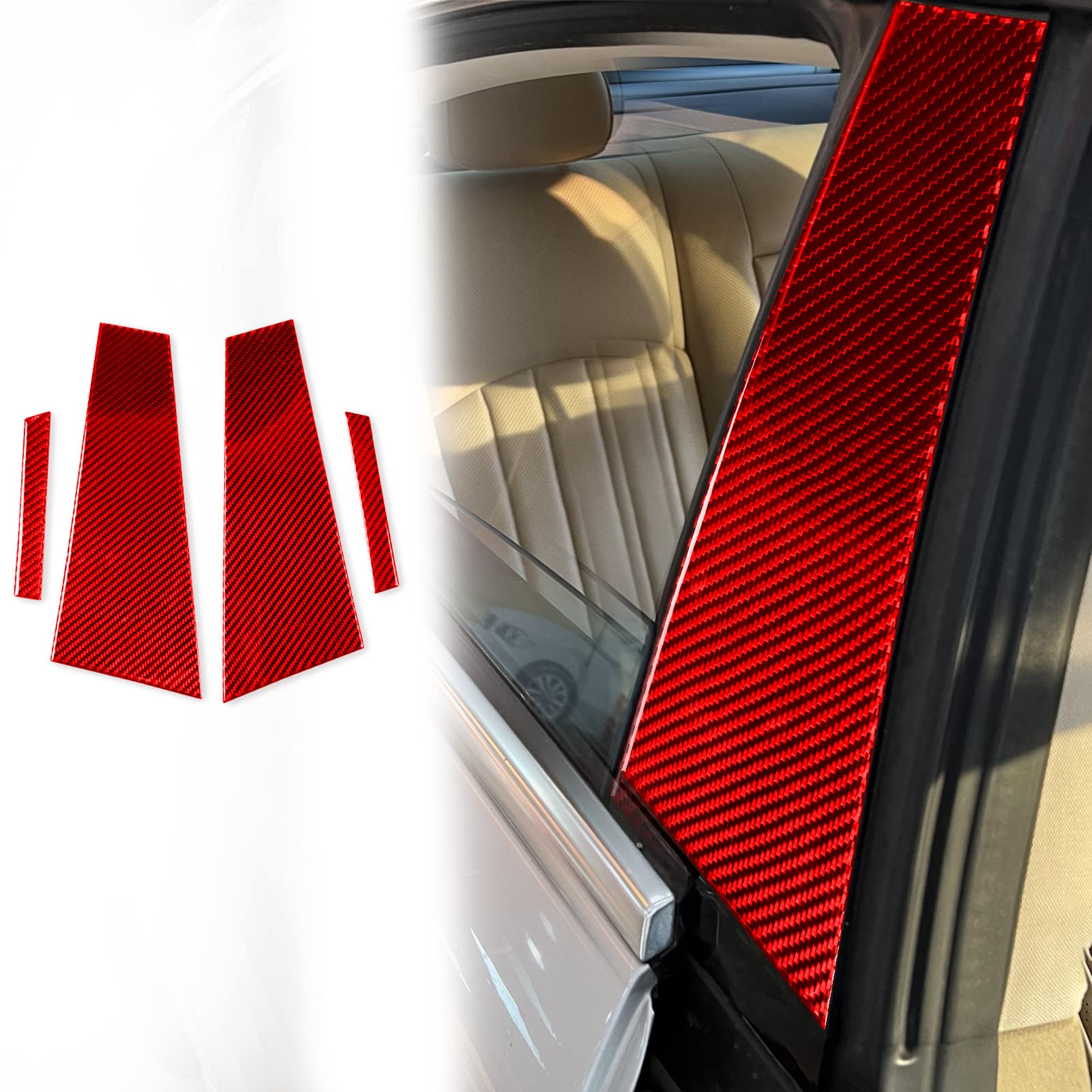 ontto Autozubehör Außenfenster B-Säule Aufkleber Dekorieren Abdeckung Trim Fit für Mercedes-Benz CLS C219 2004-2009 Rot