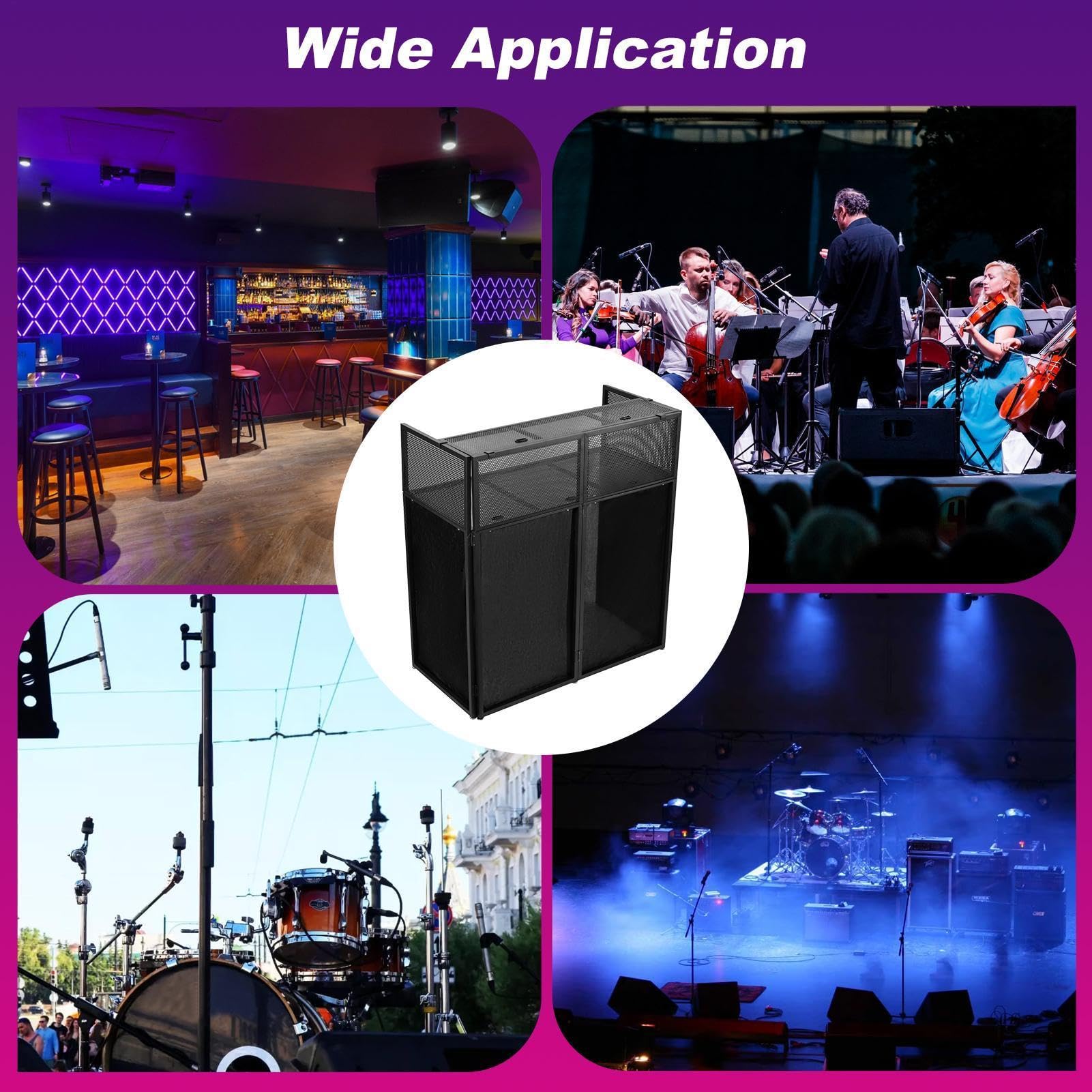 Klappbarer DJ Tisch Aus Metall, Mobile DJ Booth Mit 3 Kabelöffnungen, Schwarz/weiße Bespannung (je 4 Tücher), Höhenverstellbare Schraubfüße, Inkl. Tragetasche, Ideal Für Hochzeiten & Veranstaltungen