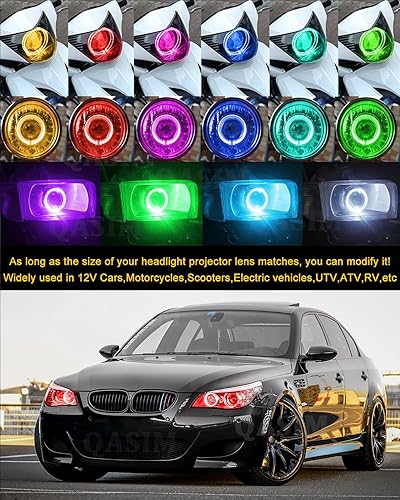 Miniatura 6 de Qasim Guide Optic Angel Eyes RGB APP iOS Control Bluetooth para proyector bi xenón lentes de panal HID coche motocicleta diurna señal faro