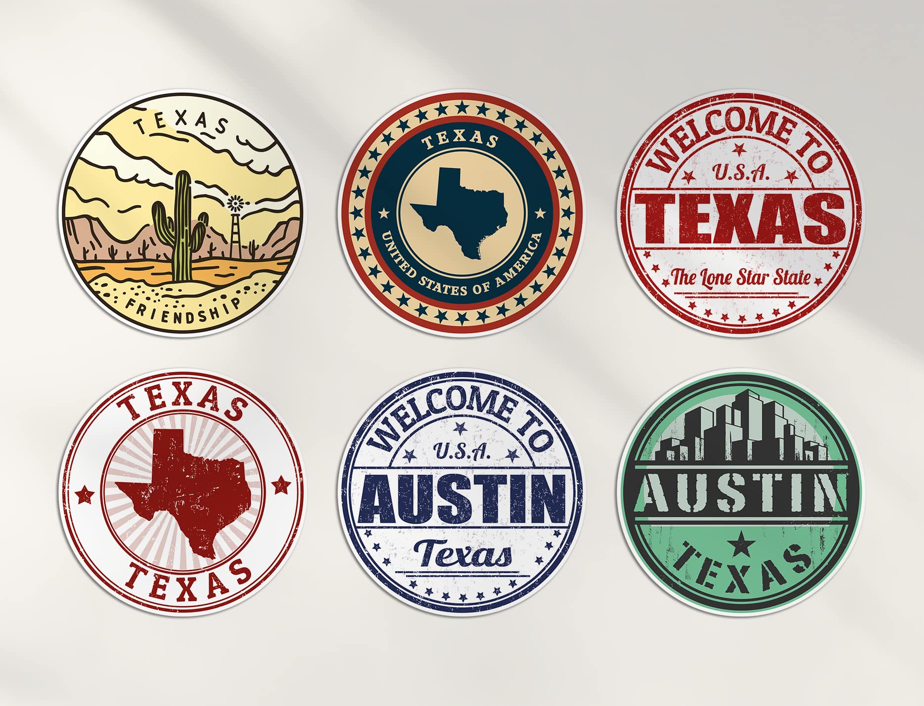 Lot De 6 Autocollants En Vinyle Texas De 10 Cm – Austin State
