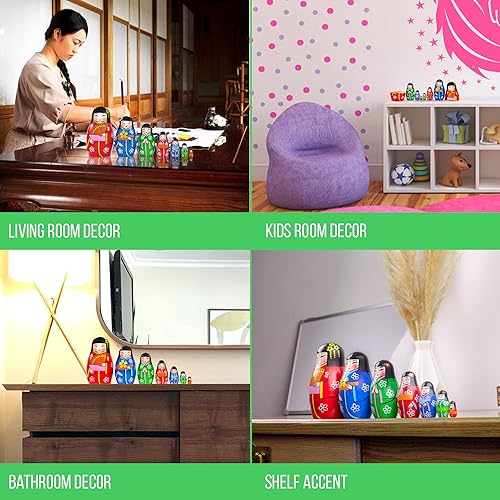 Miniatura 5 de AEVVV Juego de 7 muñecas de anidación - Matryoshka, Kokeshi, Geisha y Daruma Muñecas - Decoración japonesa