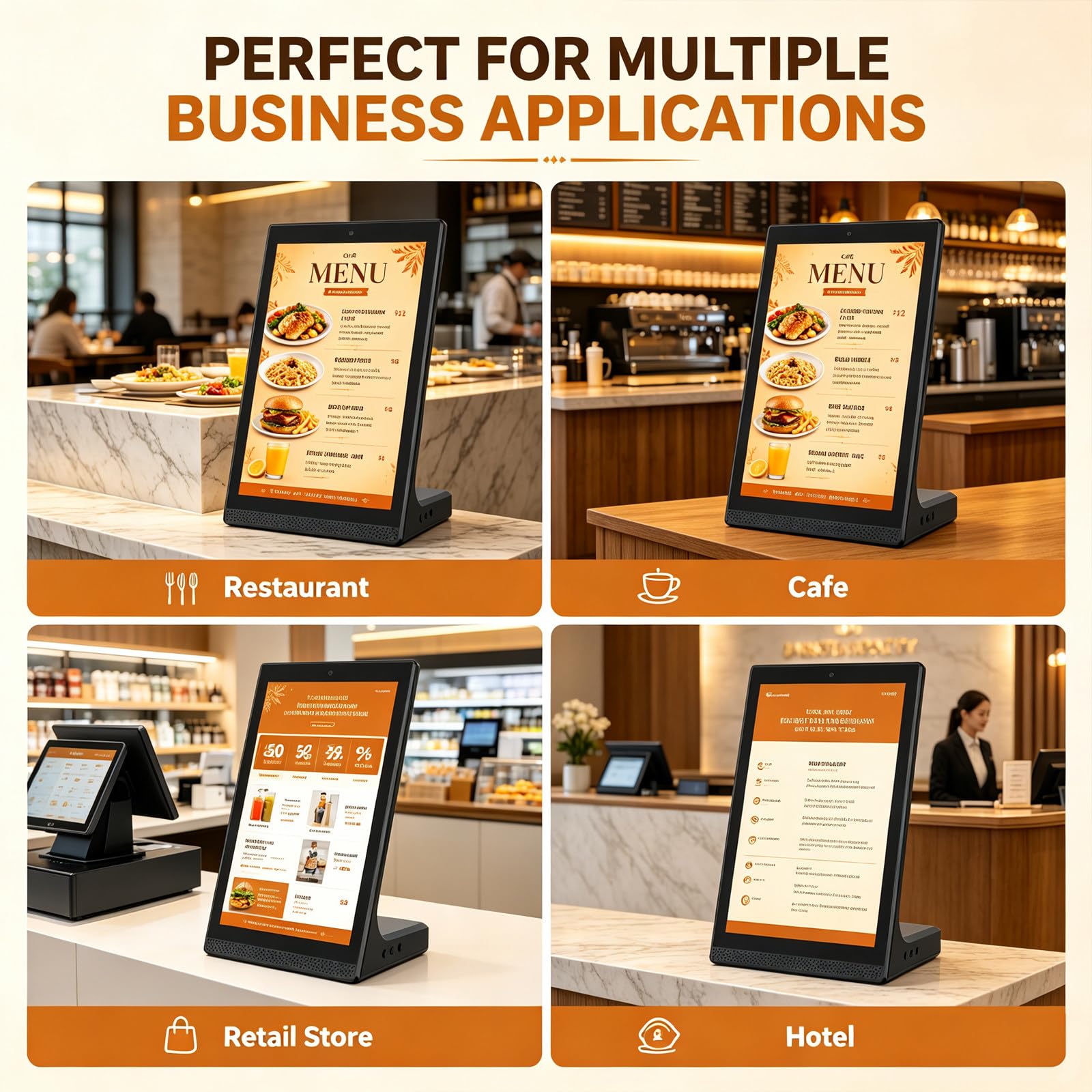 Pannello Menu Digitale per Ristoranti 15,6 Pollici, Schermo Digital Signage Touchscreen con WiFi USB, Display Elettronico per Menu, Offerte e pubblicità