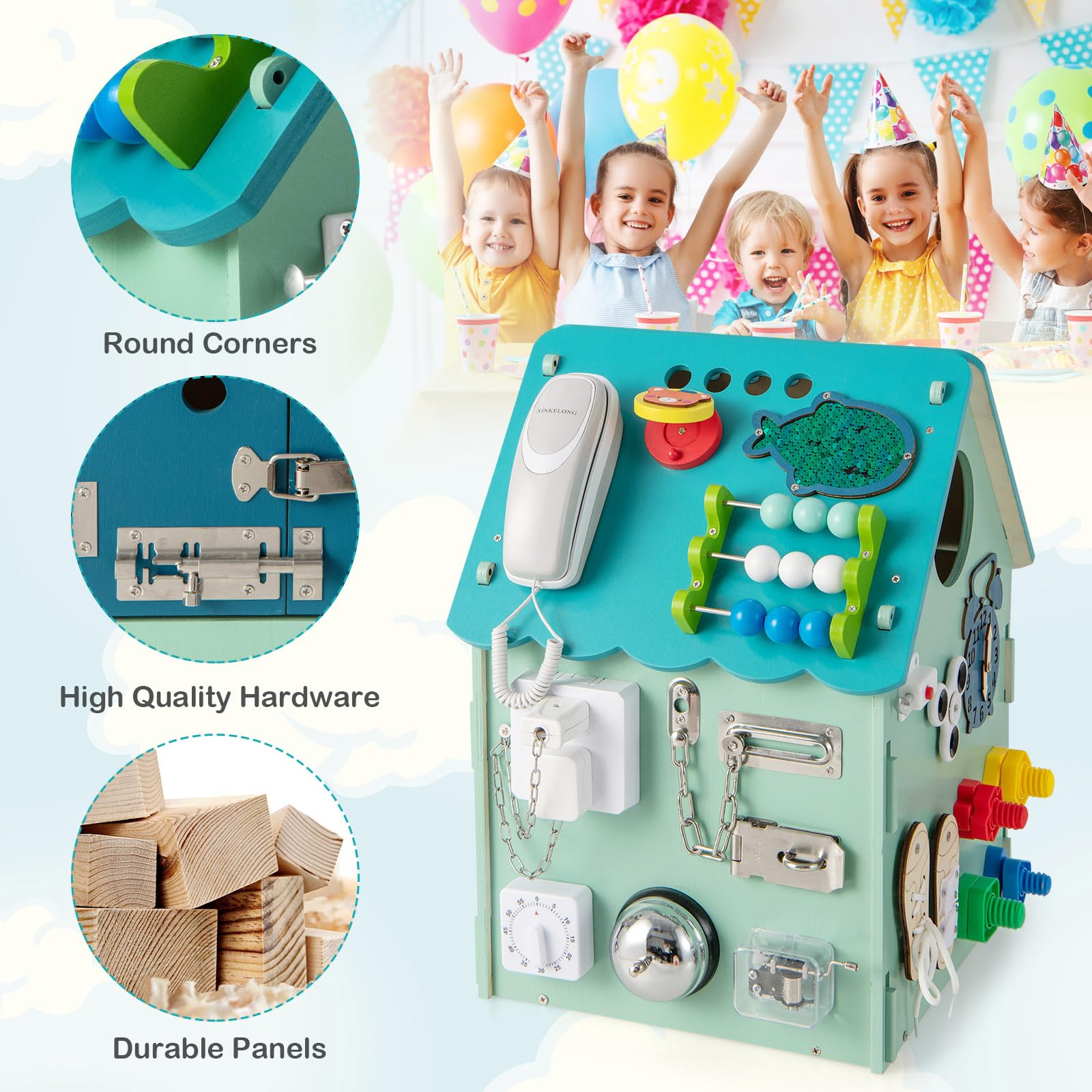 RELAX4LIFE Giochi Montessori Busy House in Legno, Casetta di attività Occupato Montessori per Bambini, Giocattolo Sensoriale e Educativo per 1/2/3/4/5 Anni(Blu)