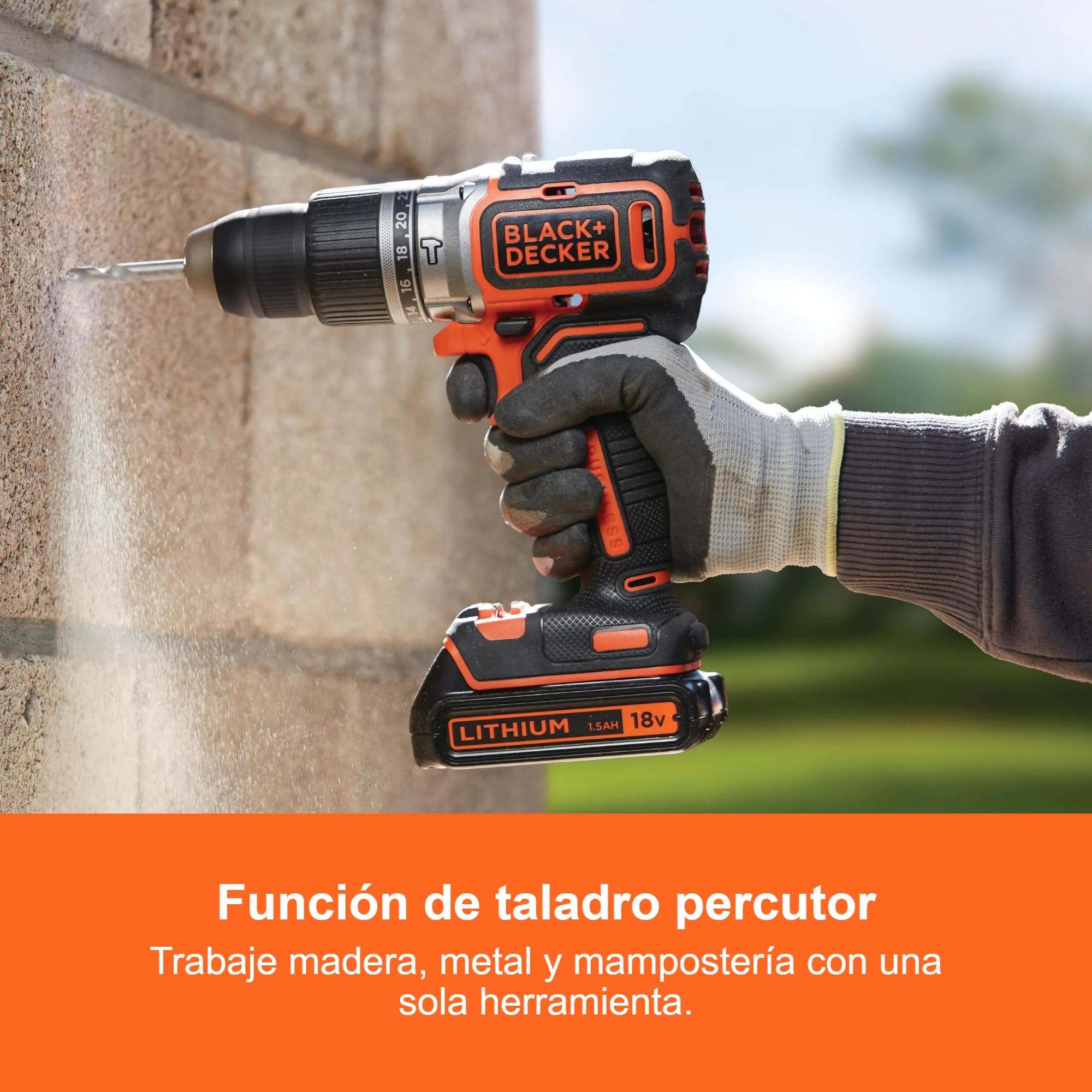 BLACK+DECKER Taladro Percutor sin Escobillas de 18V con 1 Batería de 4.0Ah y 1 Batería de 2.5Ah, 50 Accesorios, Cargador Rápido de 1A y Bolsa de Transporte, BL188ME2SA-QW