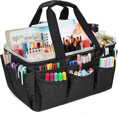 VOSDANS Bolsa multifuncional para manualidades, arte, costura, viajes, uso diario, oficina, color gris, negro