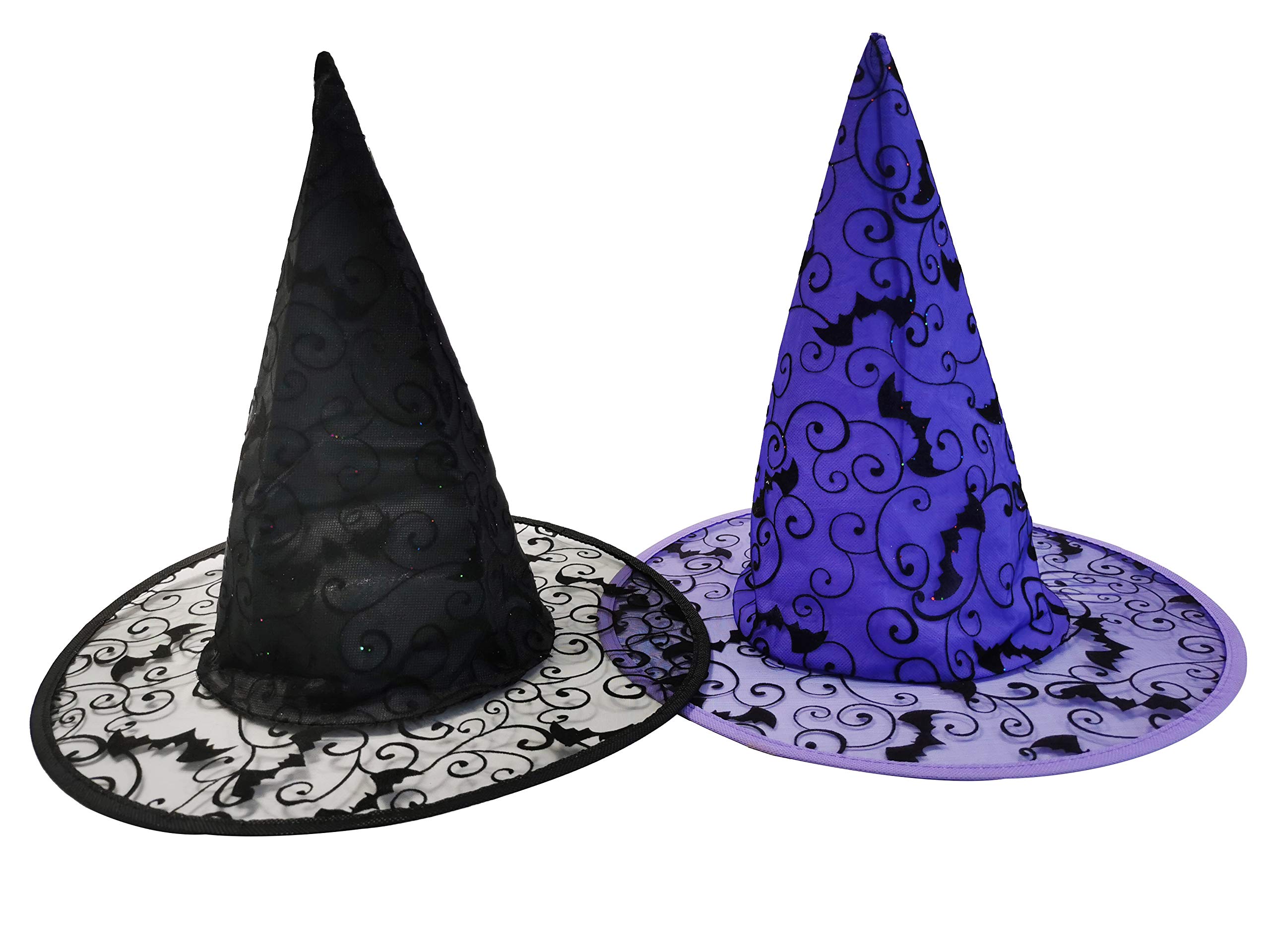 Hooin Halloween Witches Hat - Halloween Spiderweb Witch/Wizard Party Hats. Pack of 2 (Black & Purple)