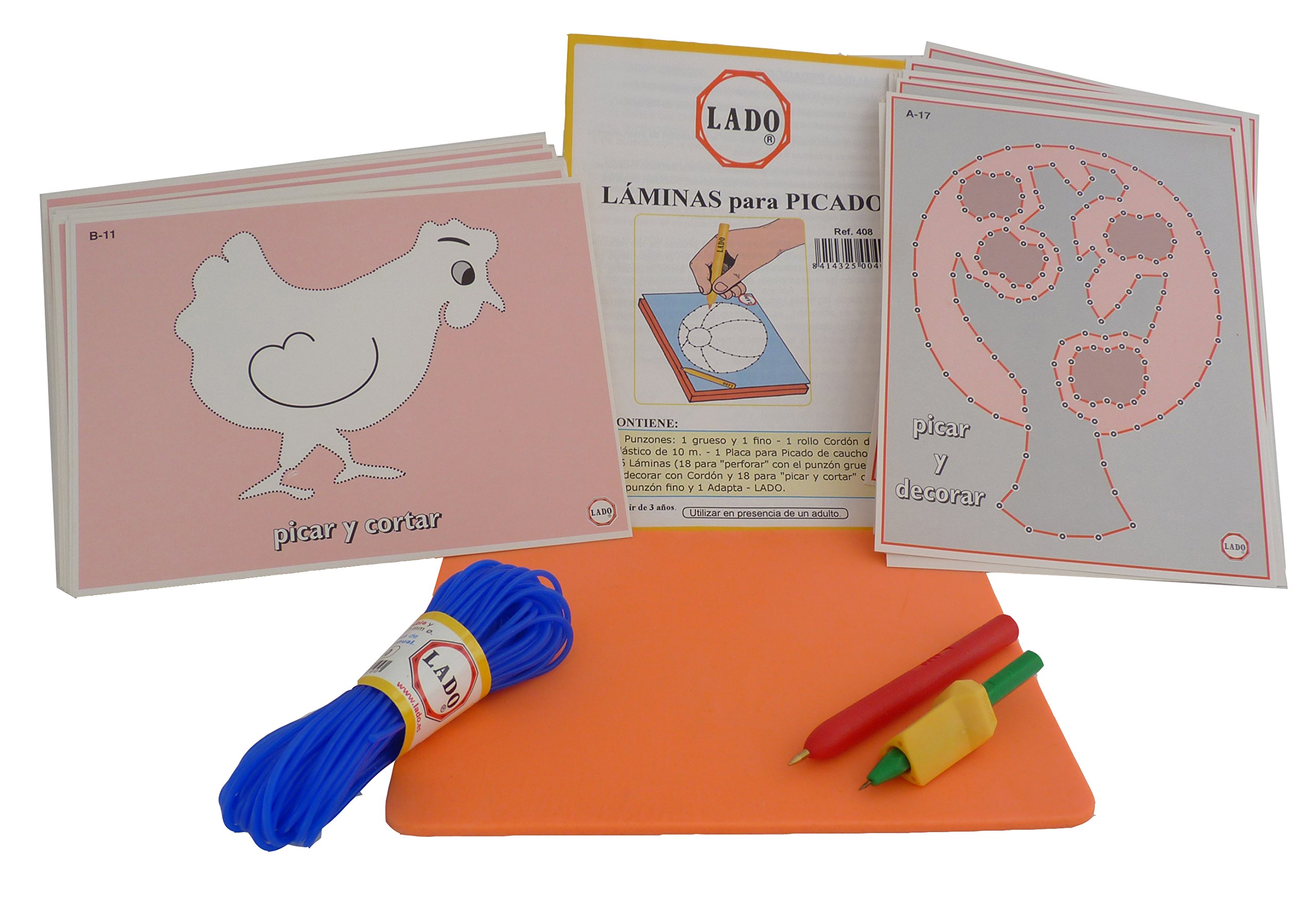 LADO Aprendemos a Picar. Set de Laminas de picado, Punzones y Placa de Caucho. Montessori